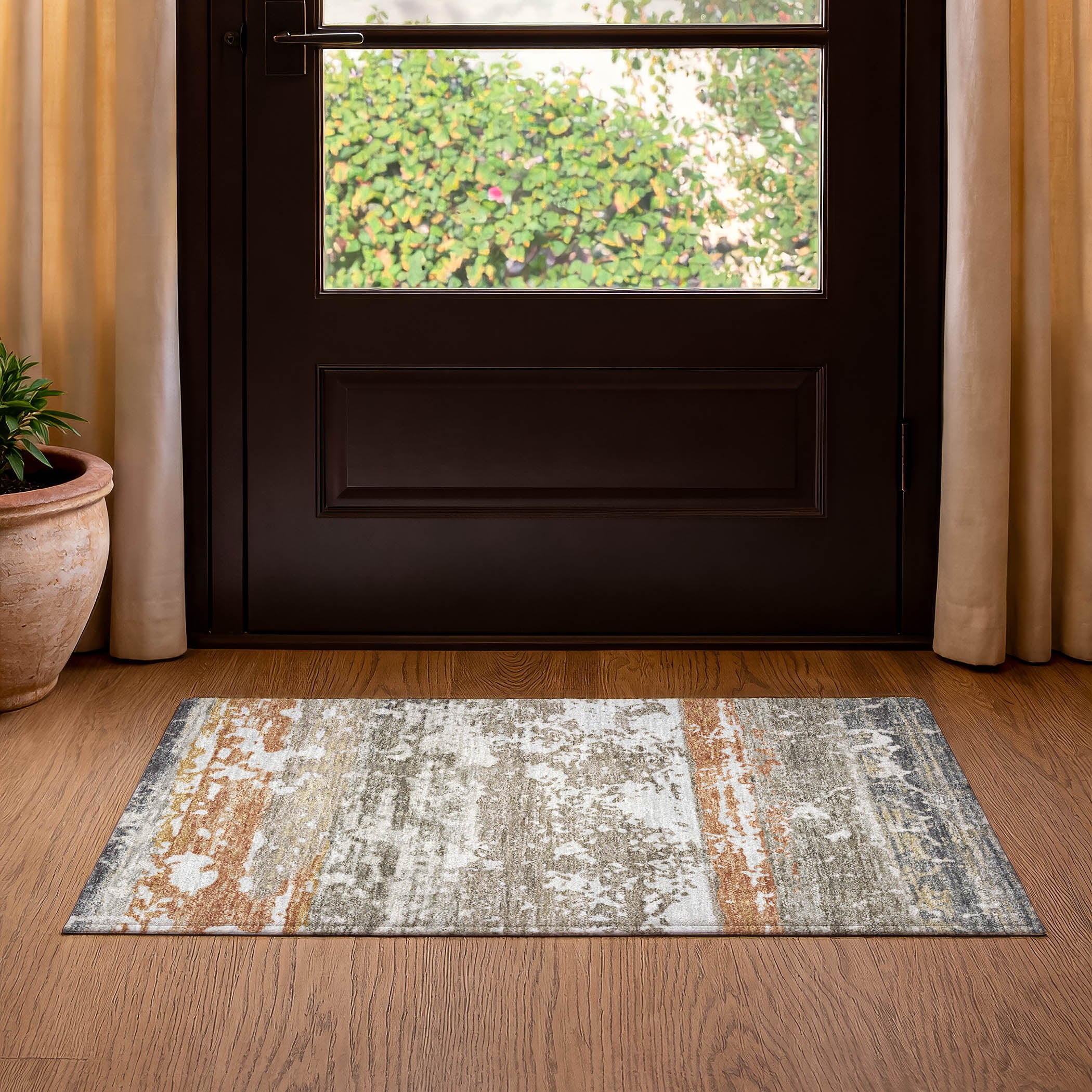 Oaxaca Machine Washable Transitional Taupe Brown Rug 1'8" x 2'6" #shape_Rectangle
