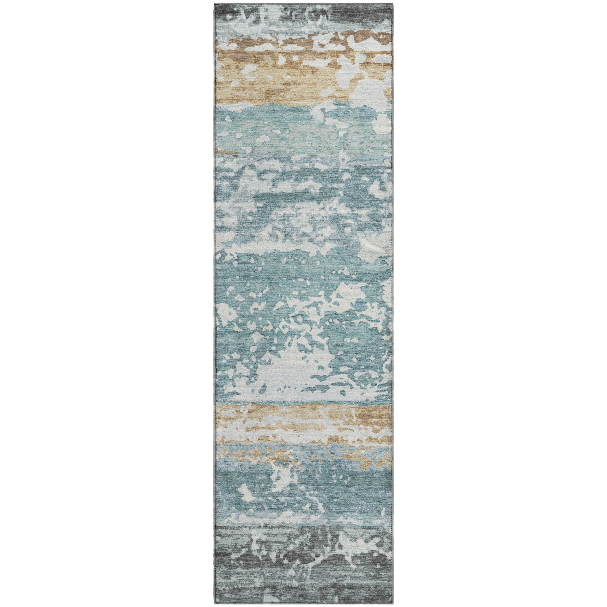 Oaxaca Machine Washable Transitional Teal Rug 2'3" x 7'6" #shape_Runner