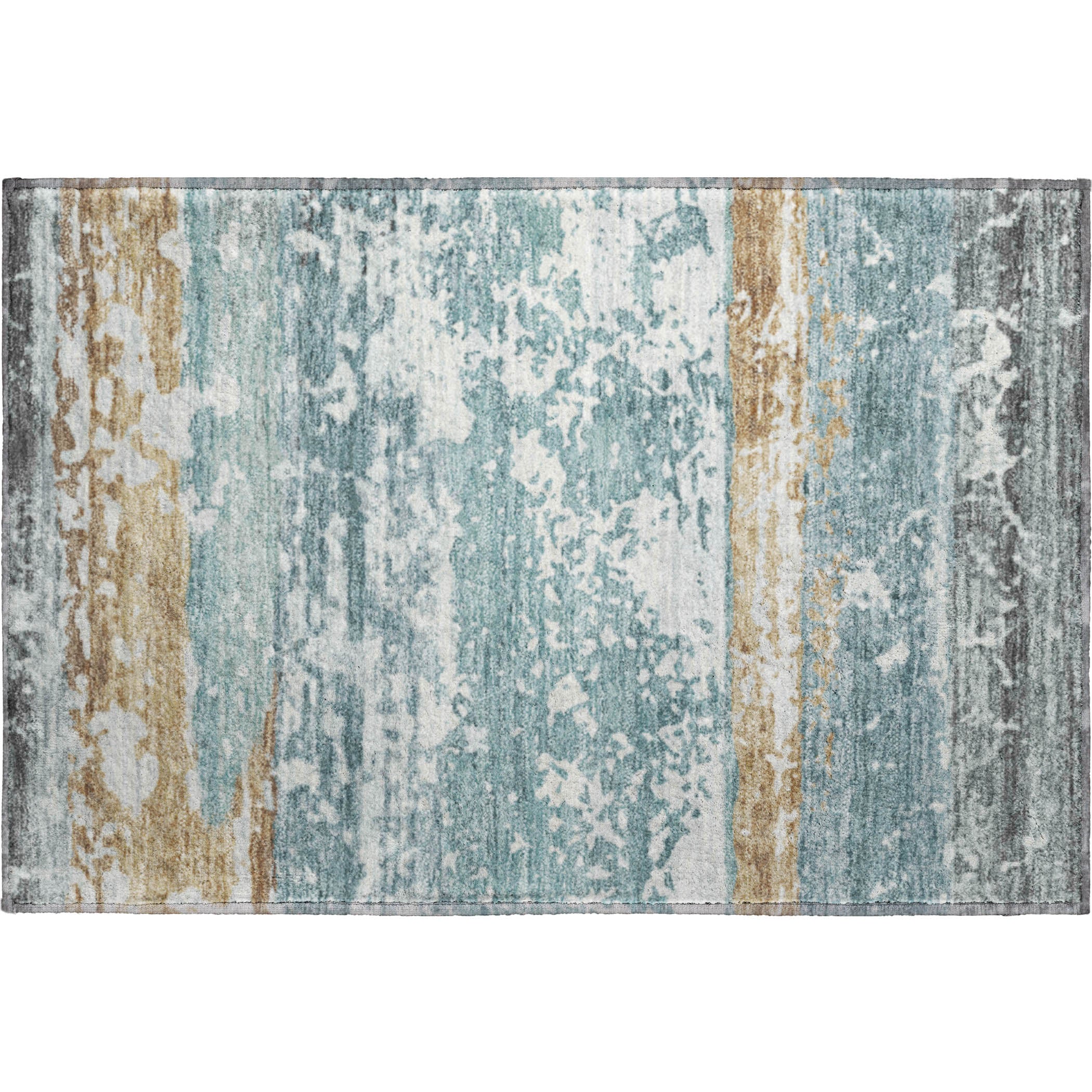 Oaxaca Machine Washable Transitional Teal Rug 1'8" x 2'6" #shape_Rectangle