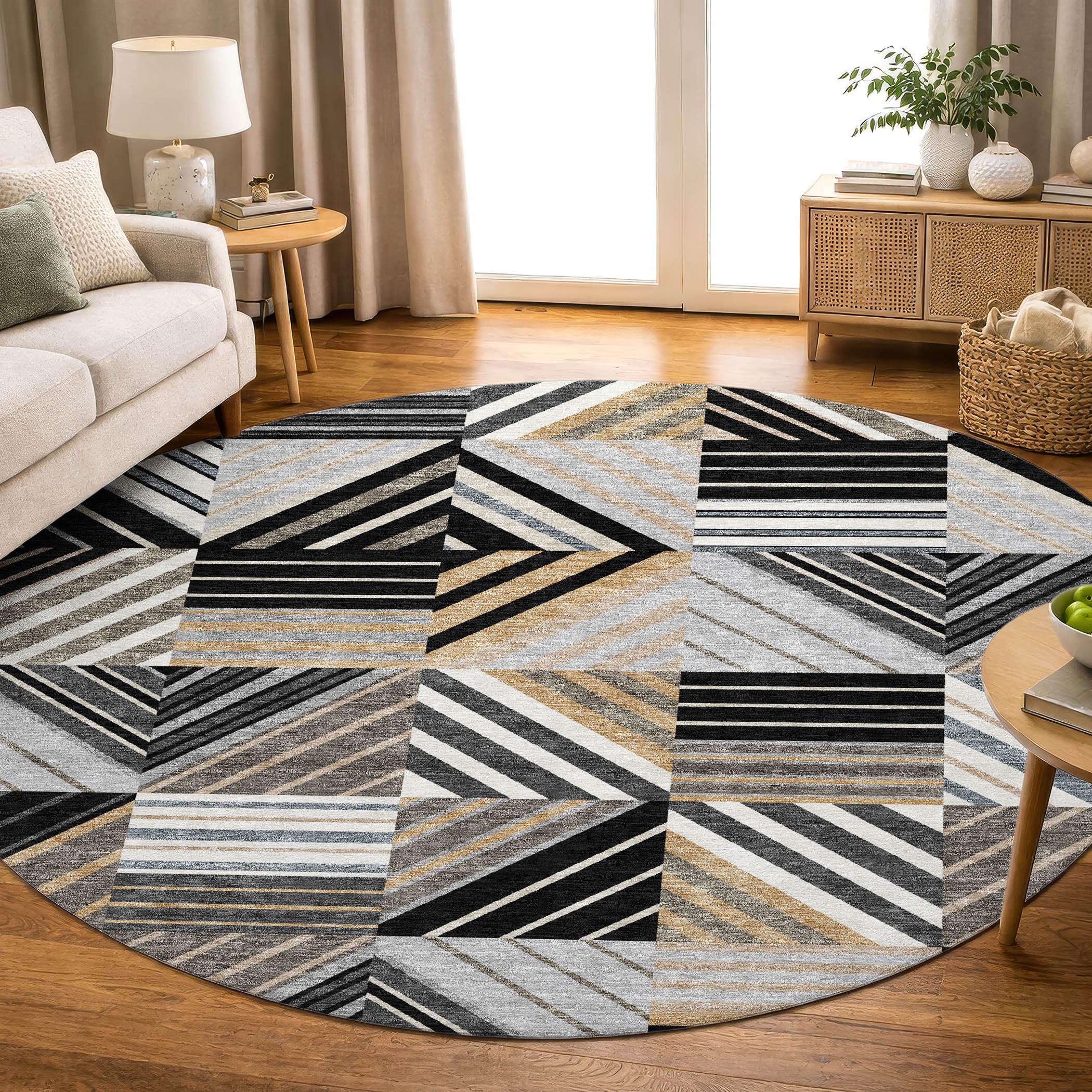 Reykjavik Machine Washable Transitional Black Rug 8' x 8' #shape_Round