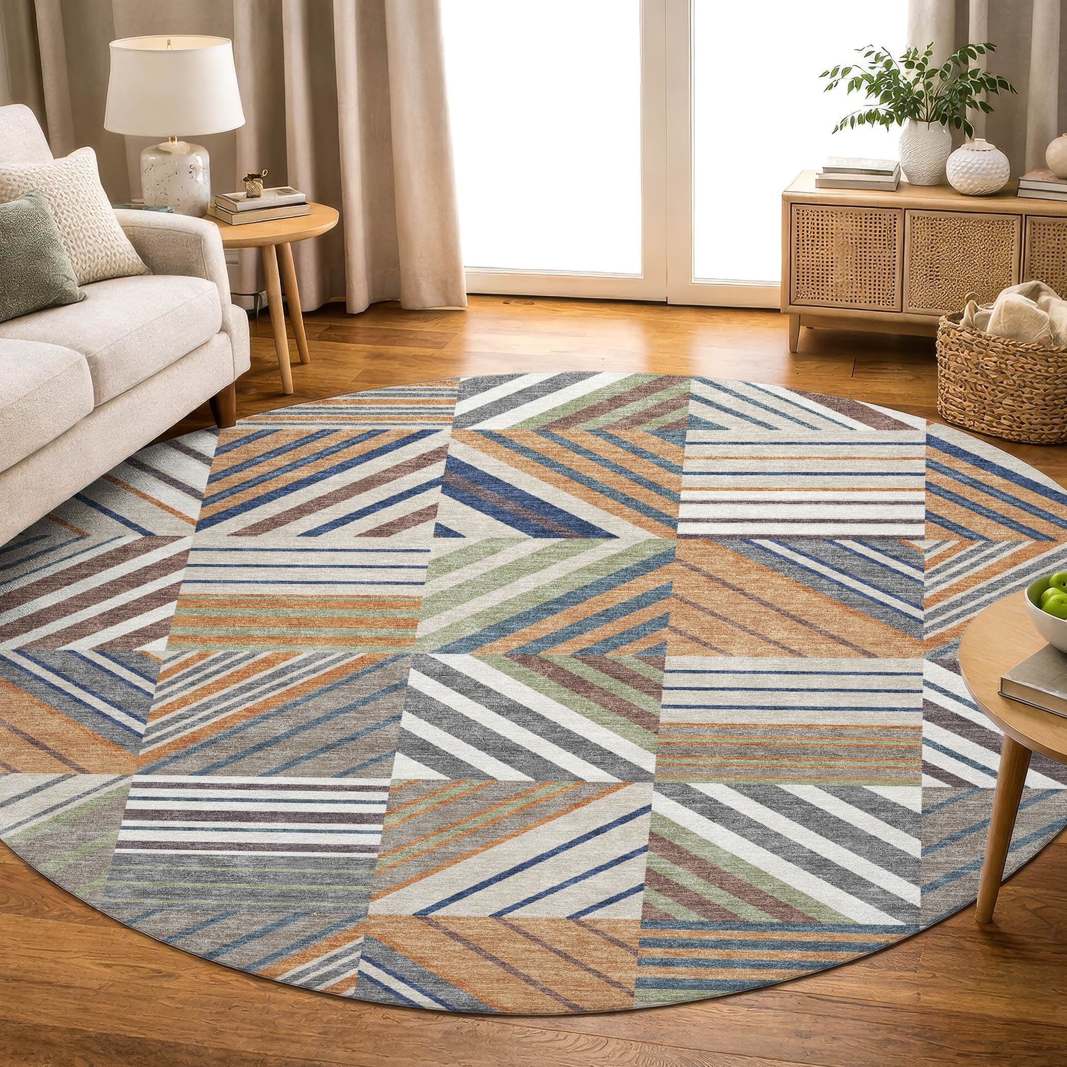 Reykjavik Machine Washable Transitional Copper Orange Rug 8' x 8' #shape_Round
