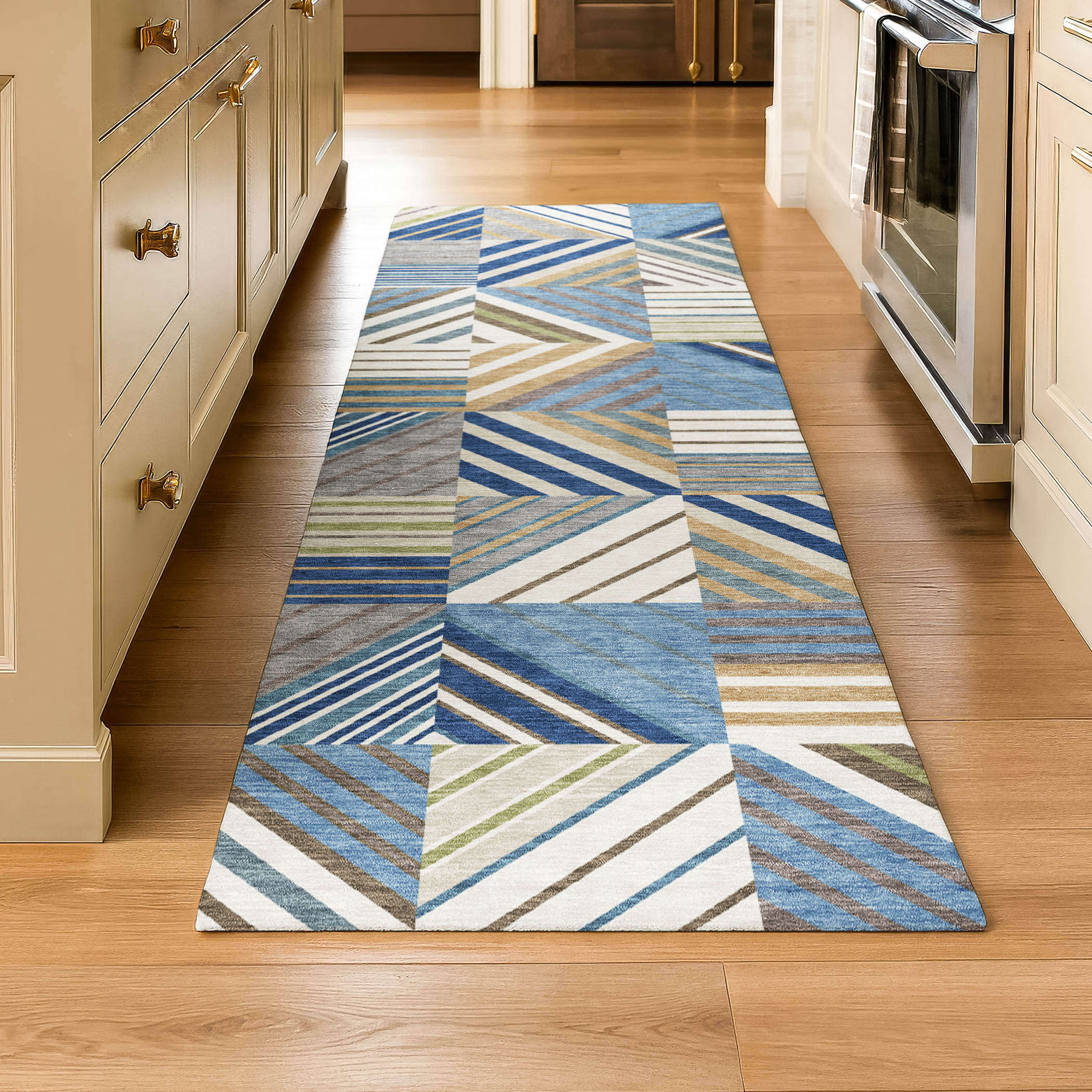 Reykjavik Machine Washable Transitional Denim Blue Rug 2'3" x 7'6" #shape_Runner