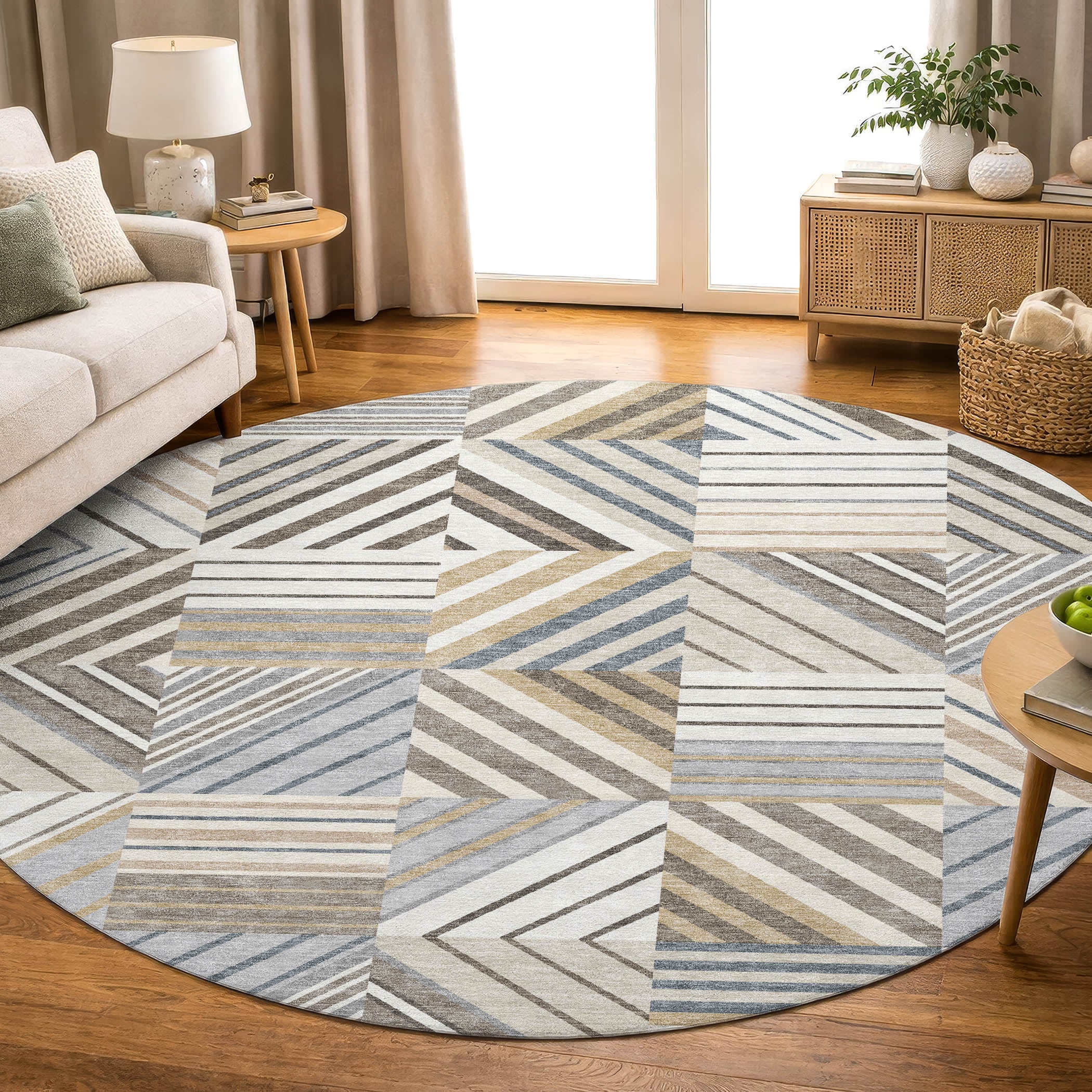 Reykjavik Machine Washable Transitional Ivory Rug 8' x 8' #shape_Round