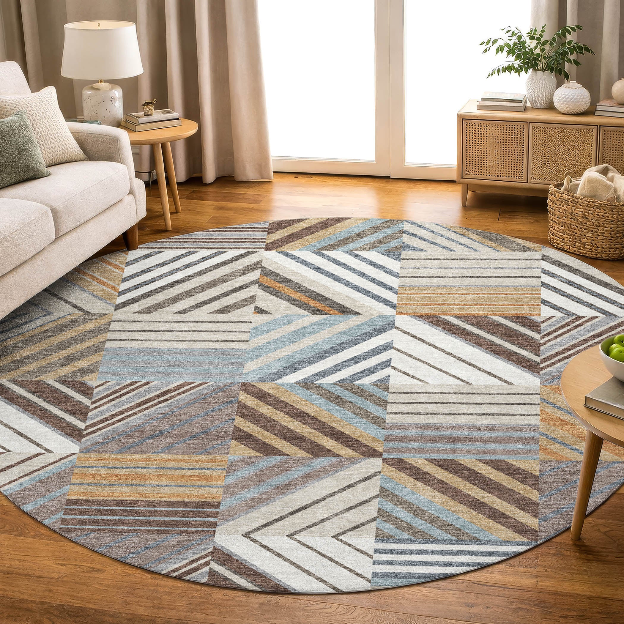 Reykjavik Machine Washable Transitional Taupe Brown Rug 8' x 8' #shape_Round