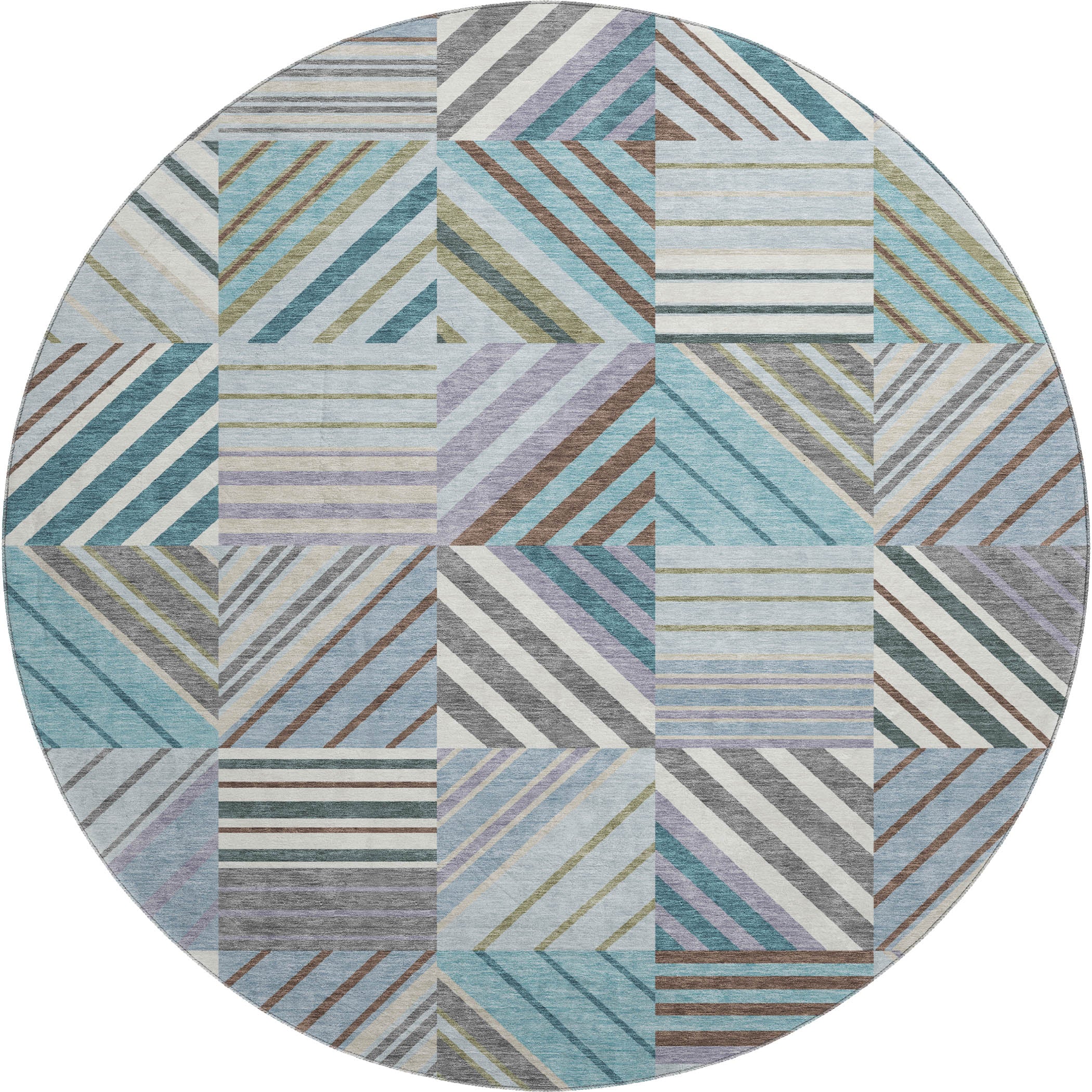 Reykjavik Machine Washable Transitional Teal Rug 8' x 8' #shape_Round