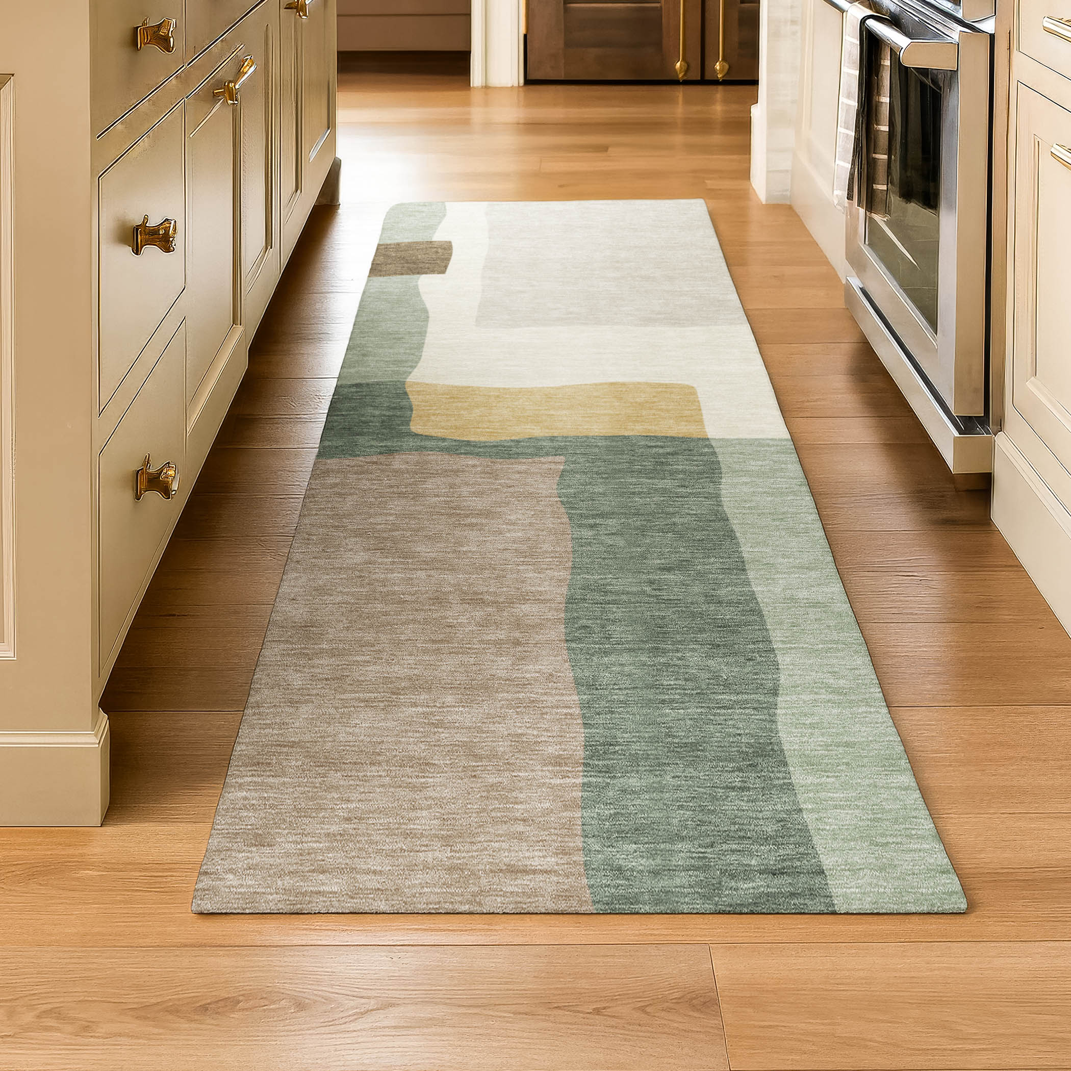 Vienna Machine Washable Transitional Basil Green Rug 2'3" x 7'6" #shape_Runner