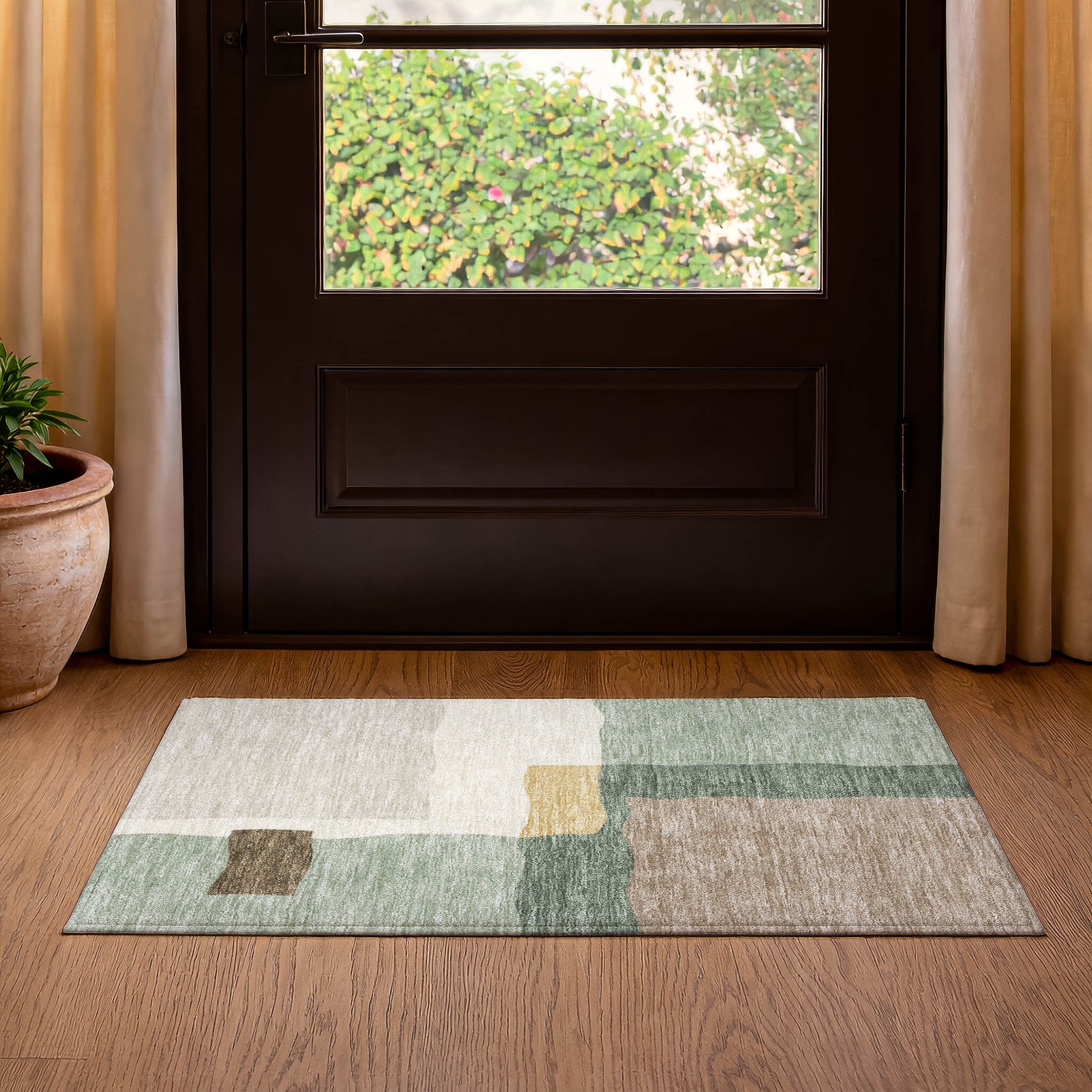 Vienna Machine Washable Transitional Basil Green Rug 1'8" x 2'6" #shape_Rectangle