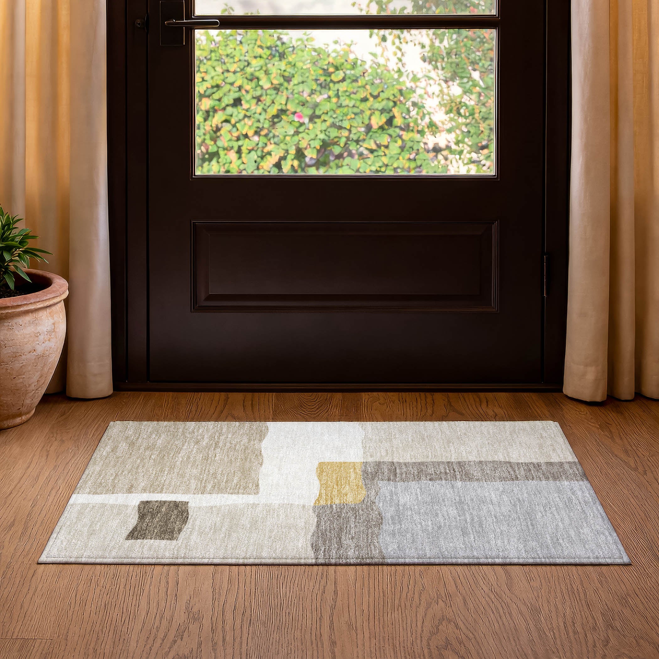 Vienna Machine Washable Transitional Beige Brown Rug 1'8" x 2'6" #shape_Rectangle