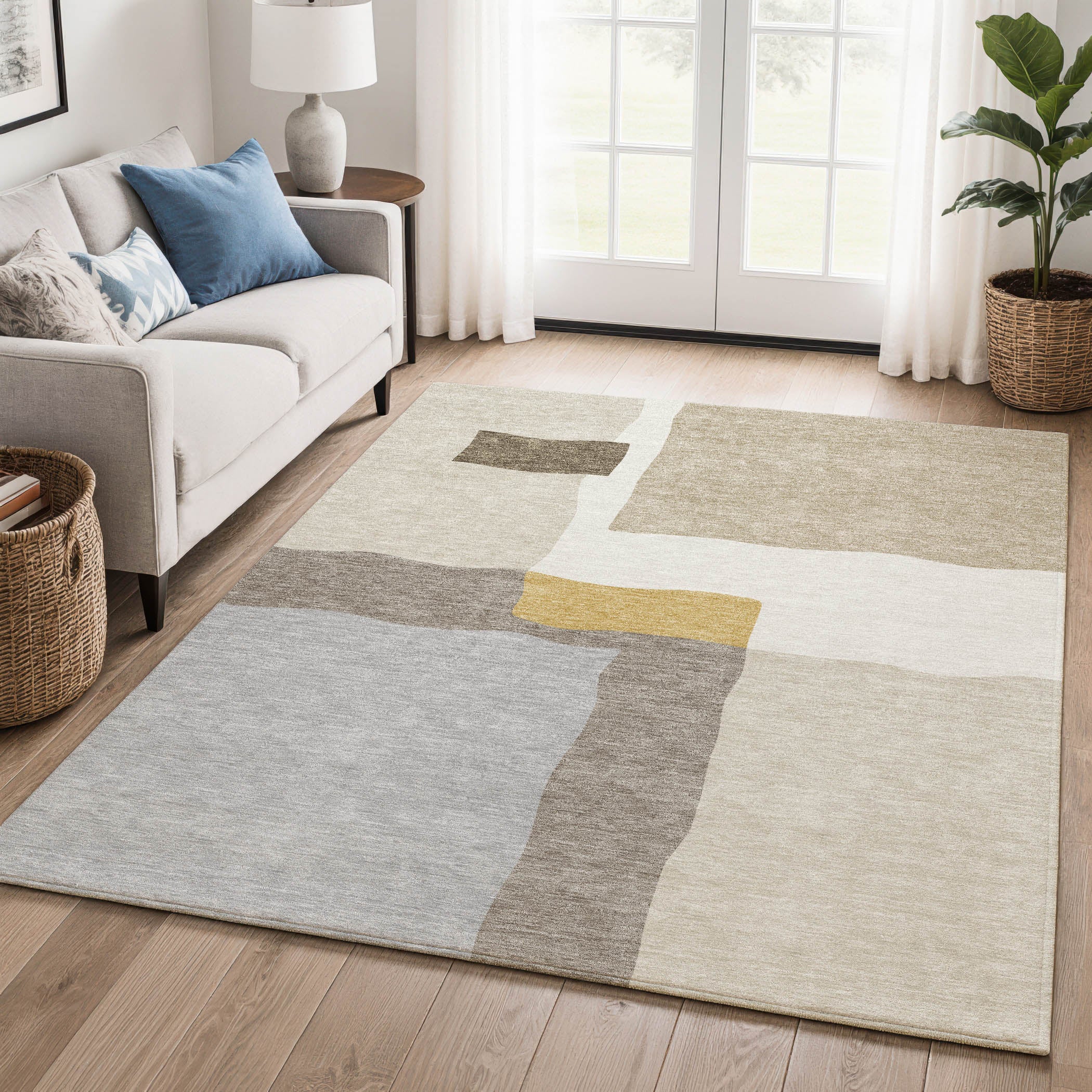 Vienna Machine Washable Transitional Beige Brown Rug 3' x 5' #shape_Rectangle