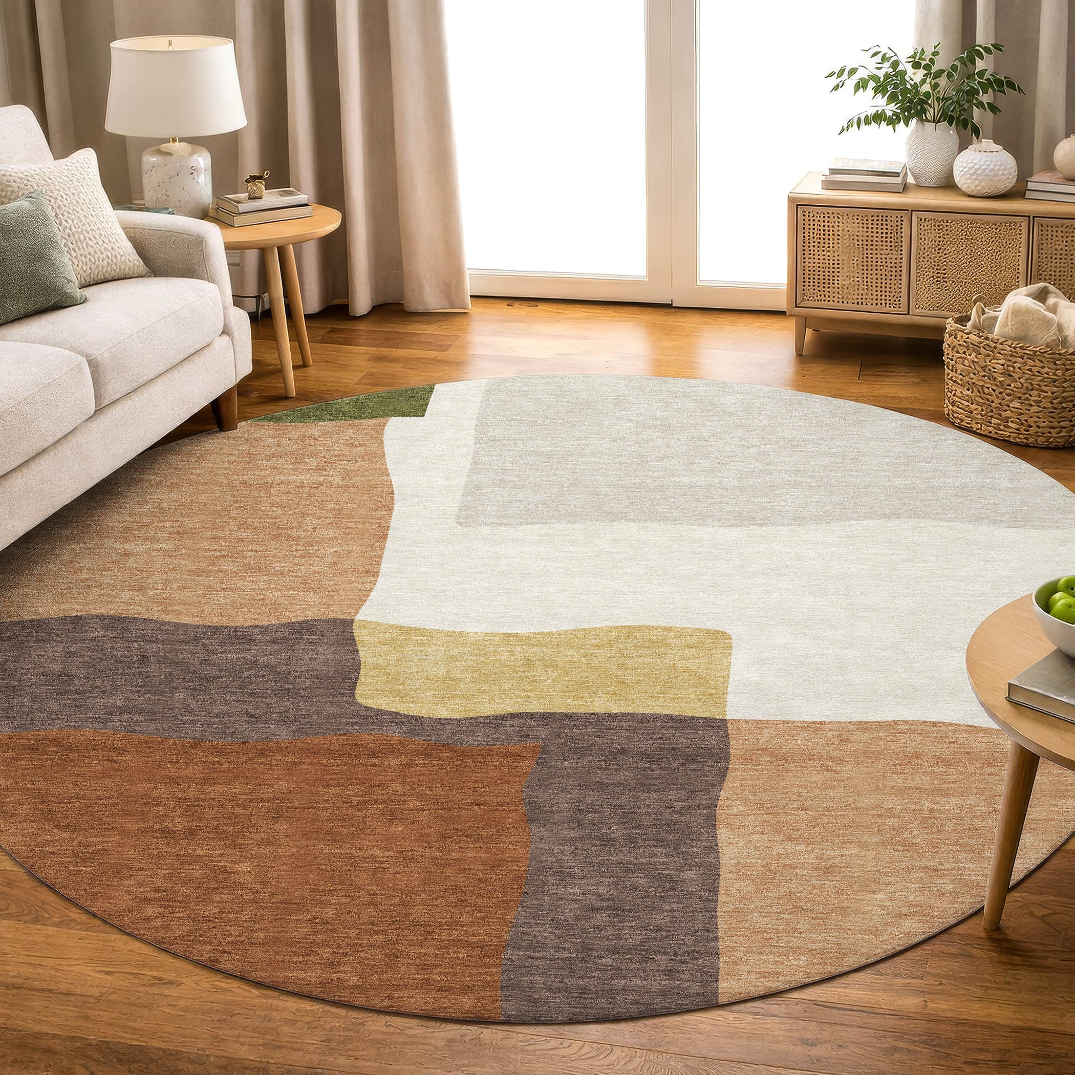 Vienna Machine Washable Transitional Copper Orange Rug 8' x 8' #shape_Round