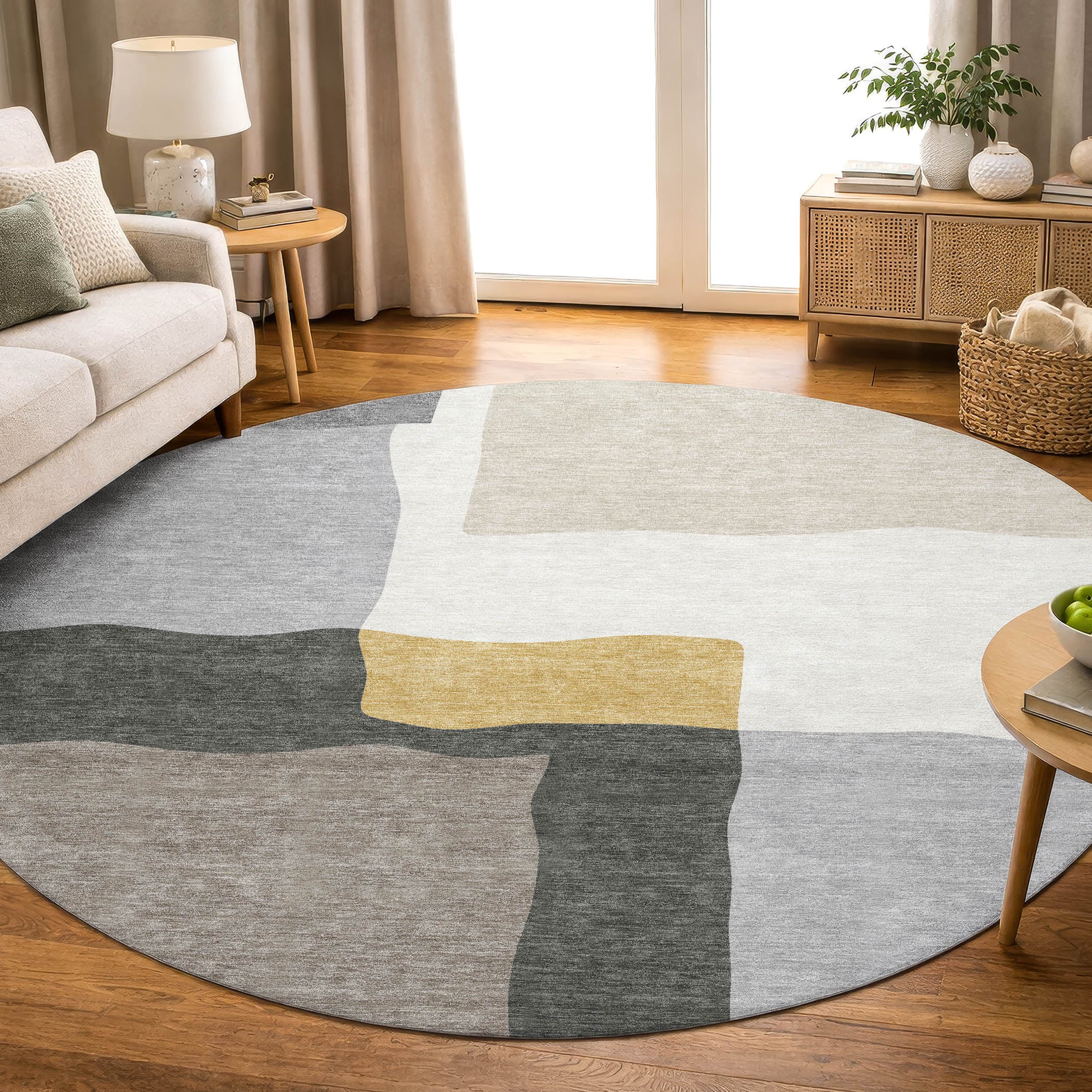 Vienna Machine Washable Transitional Gray Rug 8' x 8' #shape_Round