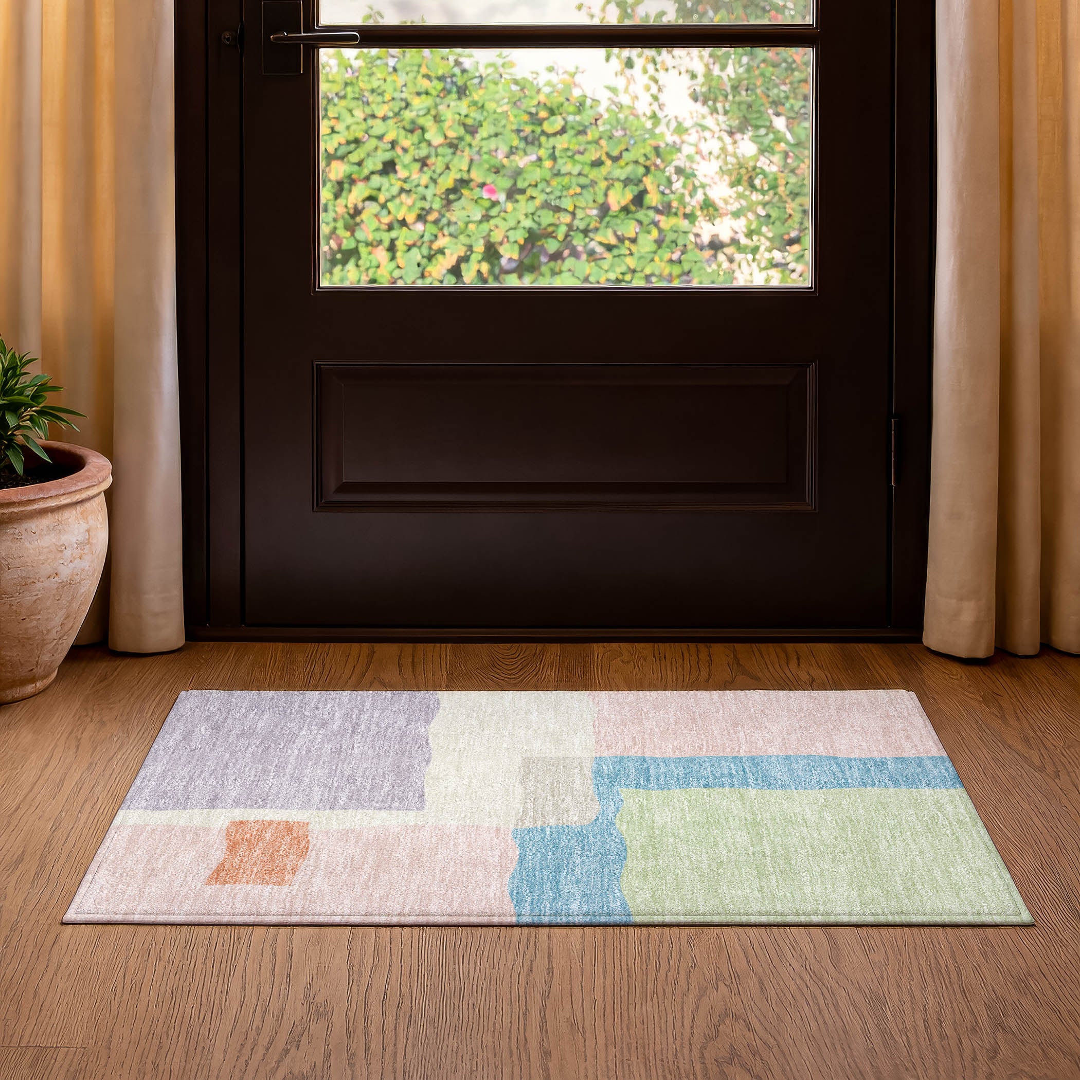 Vienna Machine Washable Transitional Pink Rug 1'8" x 2'6" #shape_Rectangle