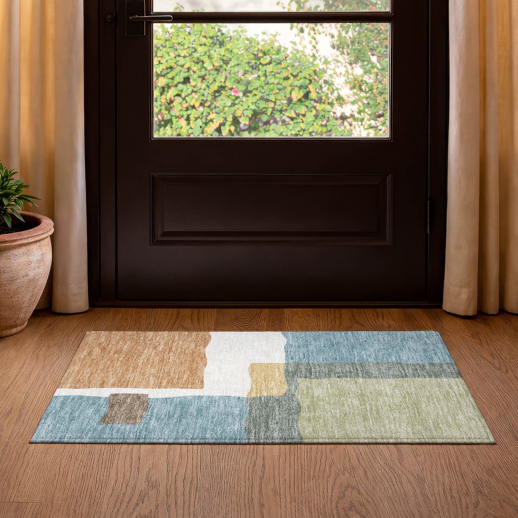 Vienna Machine Washable Transitional Seafoam Blue Rug 1'8" x 2'6" #shape_Rectangle