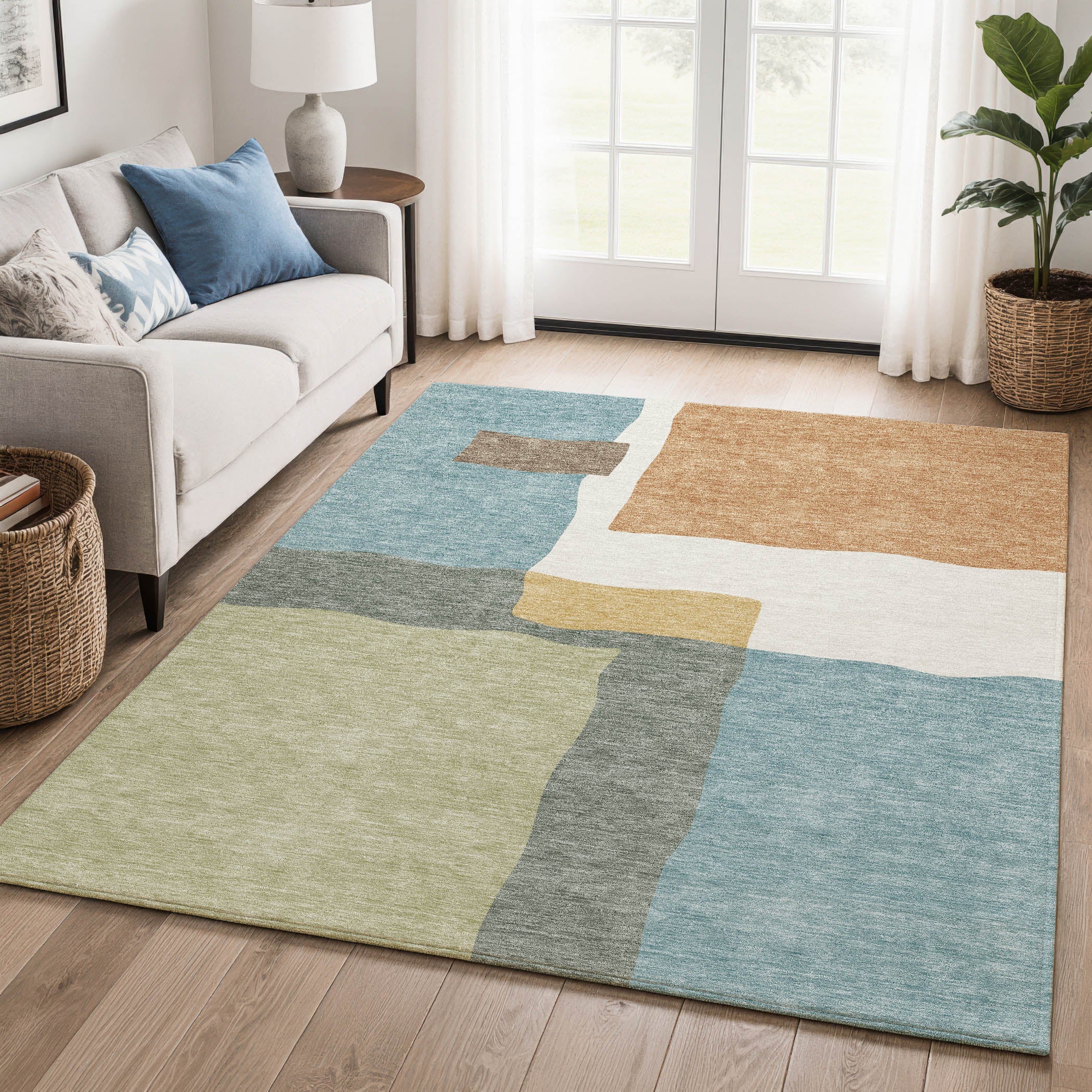 Vienna Machine Washable Transitional Seafoam Blue Rug 3' x 5' #shape_Rectangle