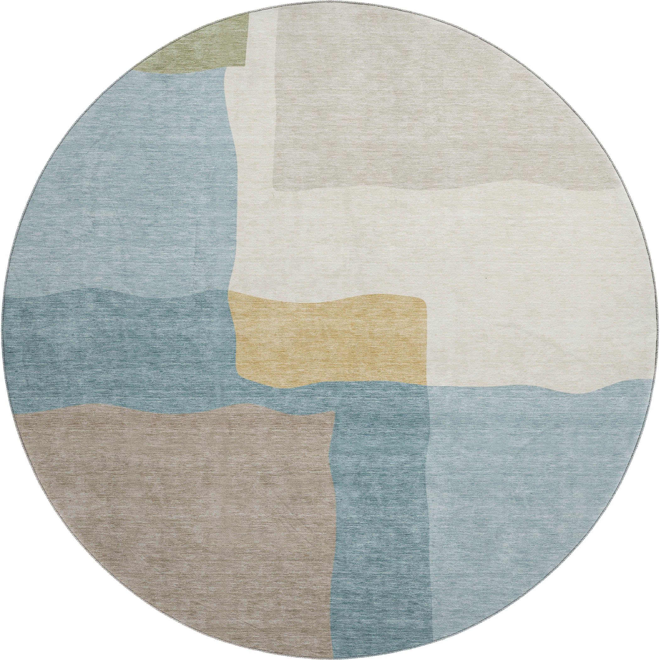 Vienna Machine Washable Transitional Teal Rug 8' x 8' #shape_Round