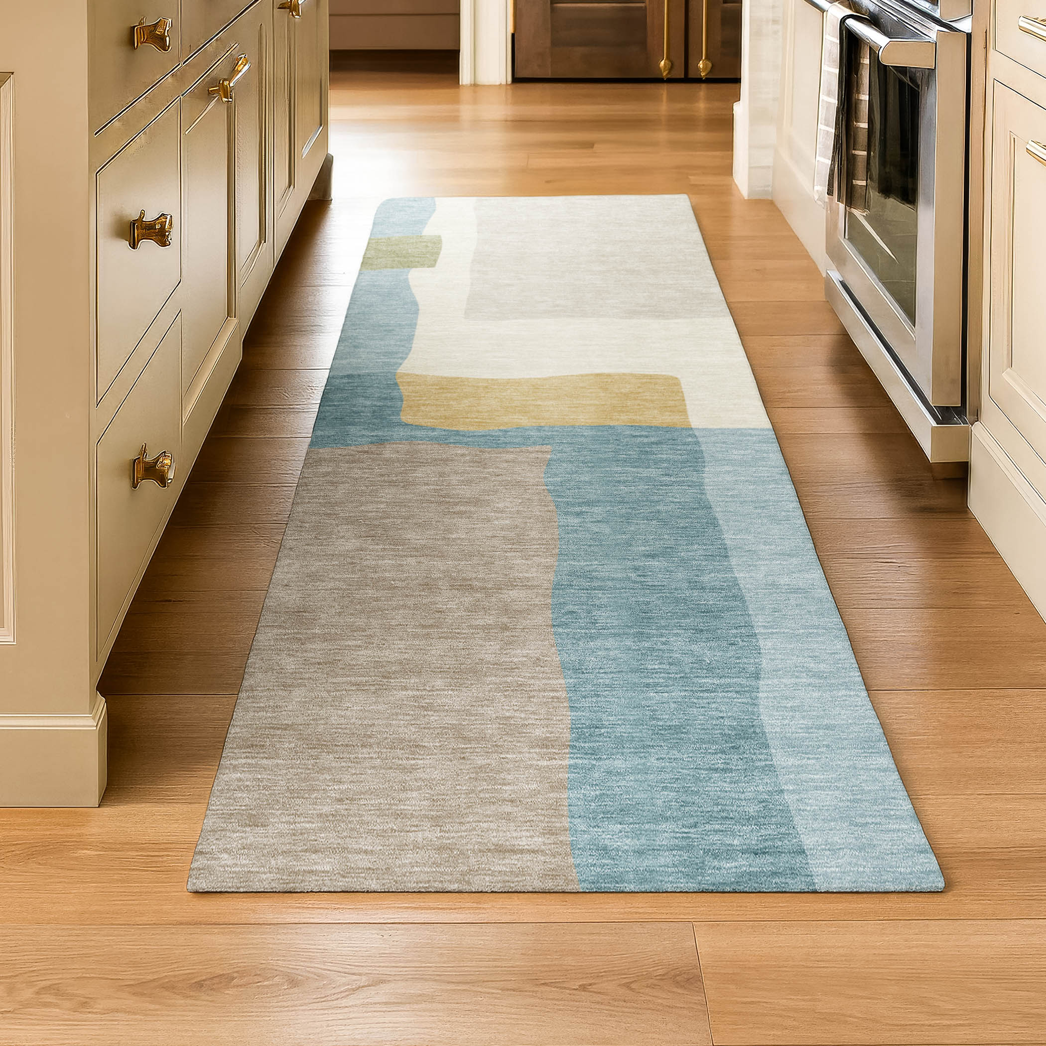 Vienna Machine Washable Transitional Teal Rug 2'3" x 7'6" #shape_Runner