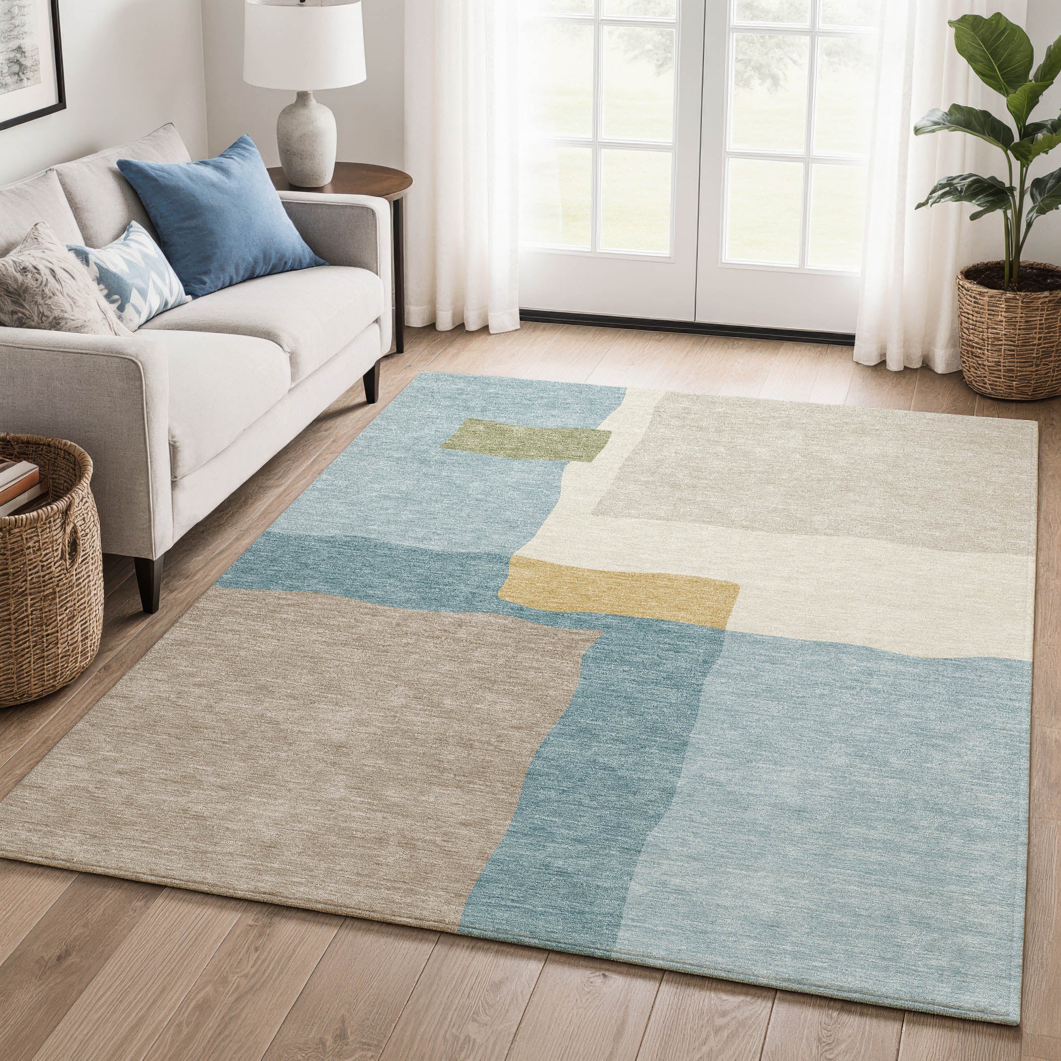 Vienna Machine Washable Transitional Teal Rug 3' x 5' #shape_Rectangle