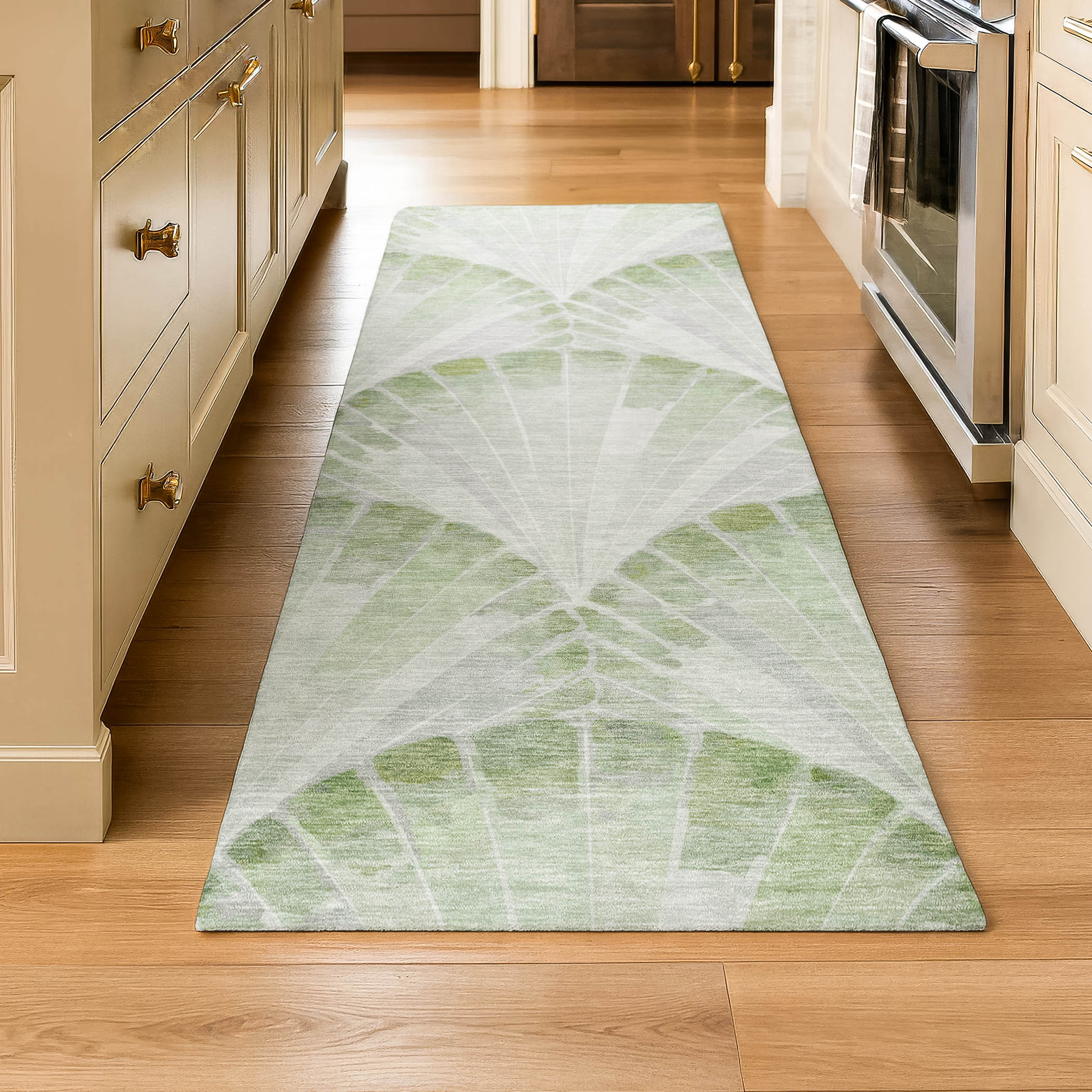 Chiang Mai Machine Washable Transitional Aloe Green Rug 2'3" x 7'6" #shape_Runner