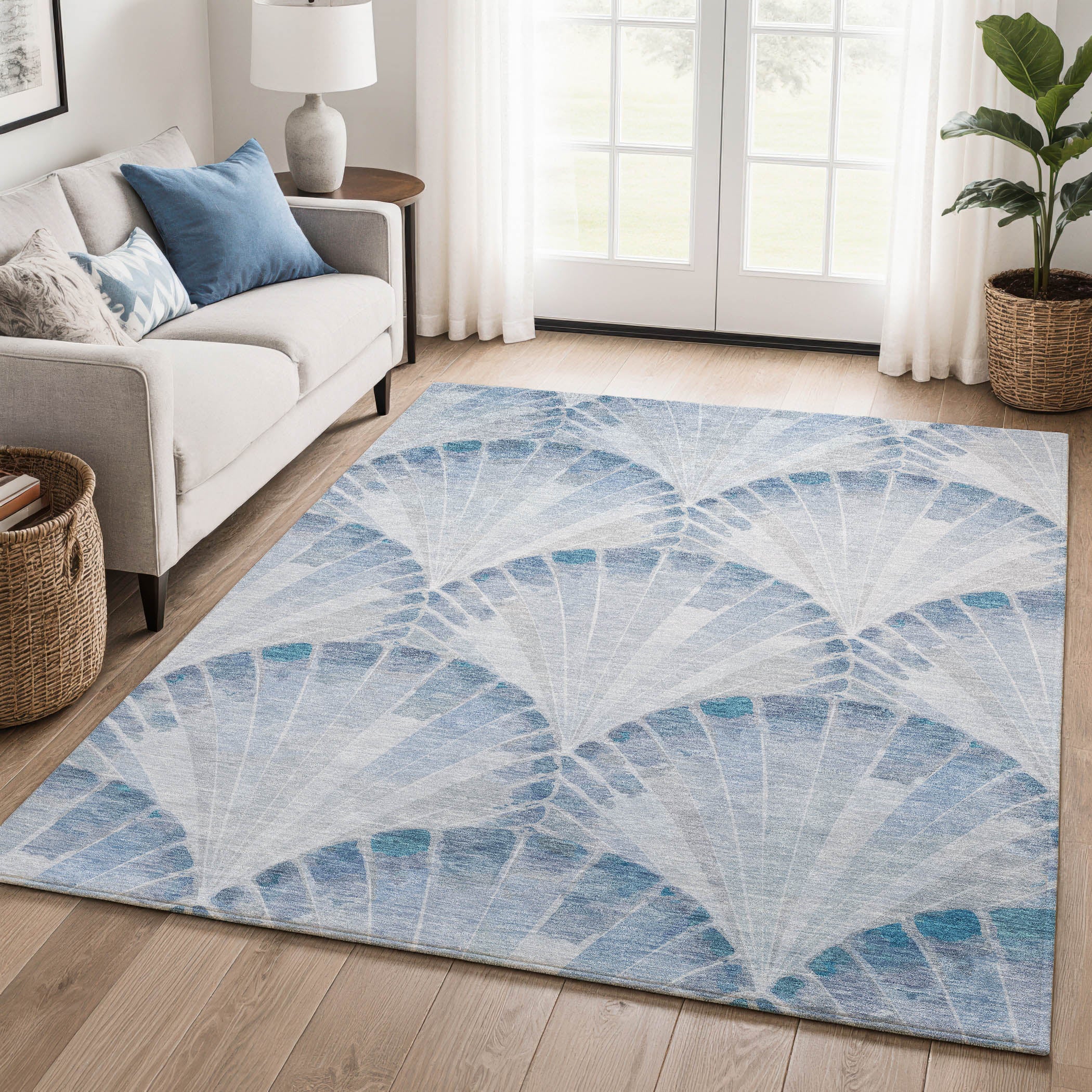 Chiang Mai Machine Washable Transitional Sky Blue Rug 3' x 5' #shape_Rectangle