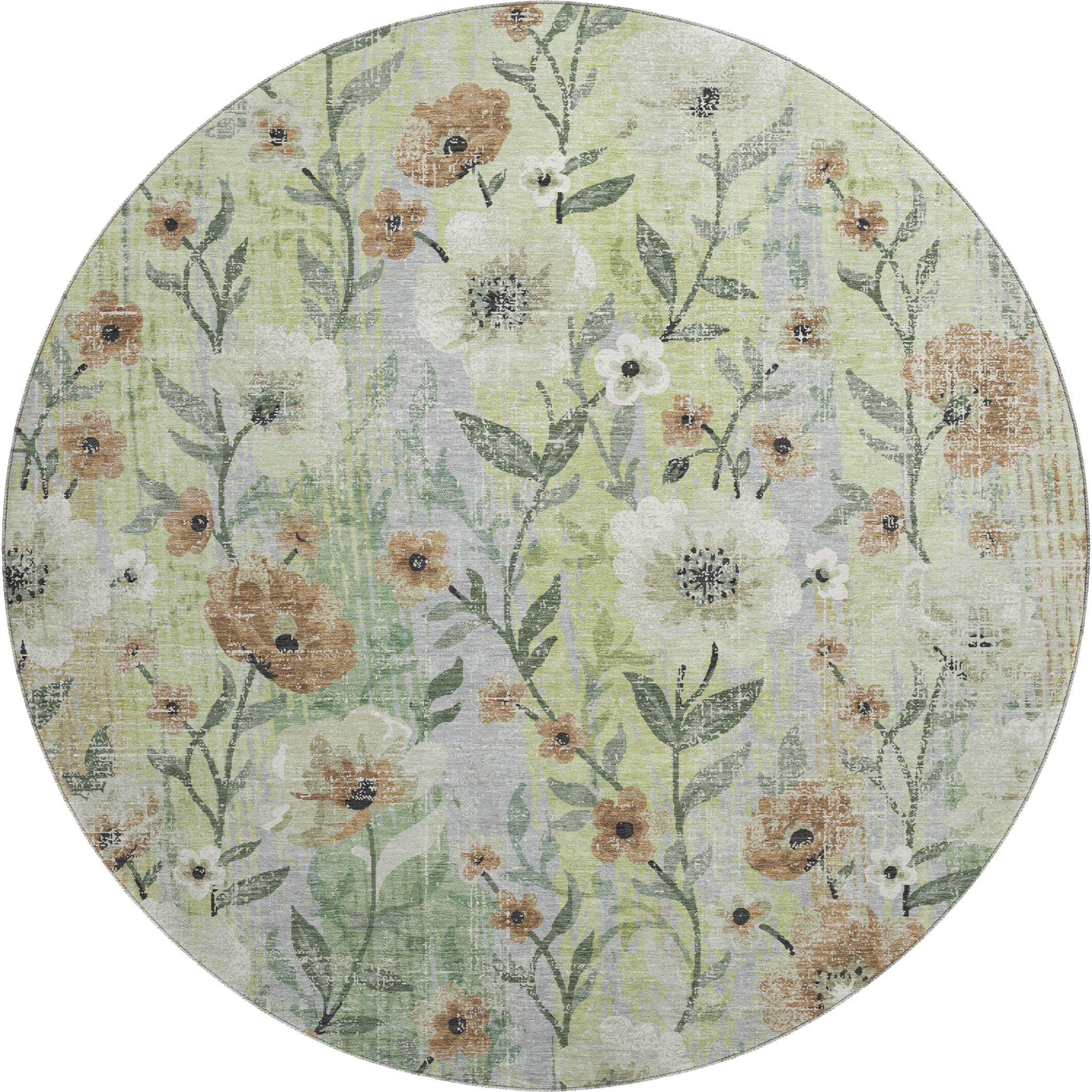 Florence Machine Washable Transitional Aloe Green Rug 8' x 8' #shape_Round