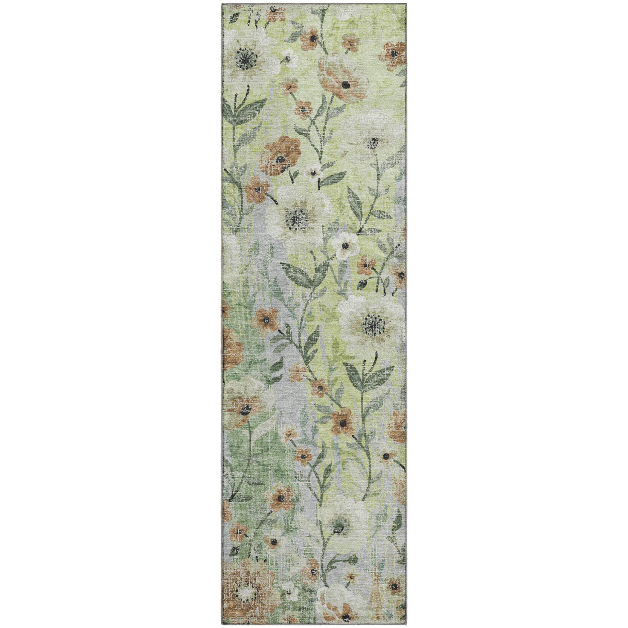 Florence Machine Washable Transitional Aloe Green Rug 2'3" x 7'6" #shape_Runner