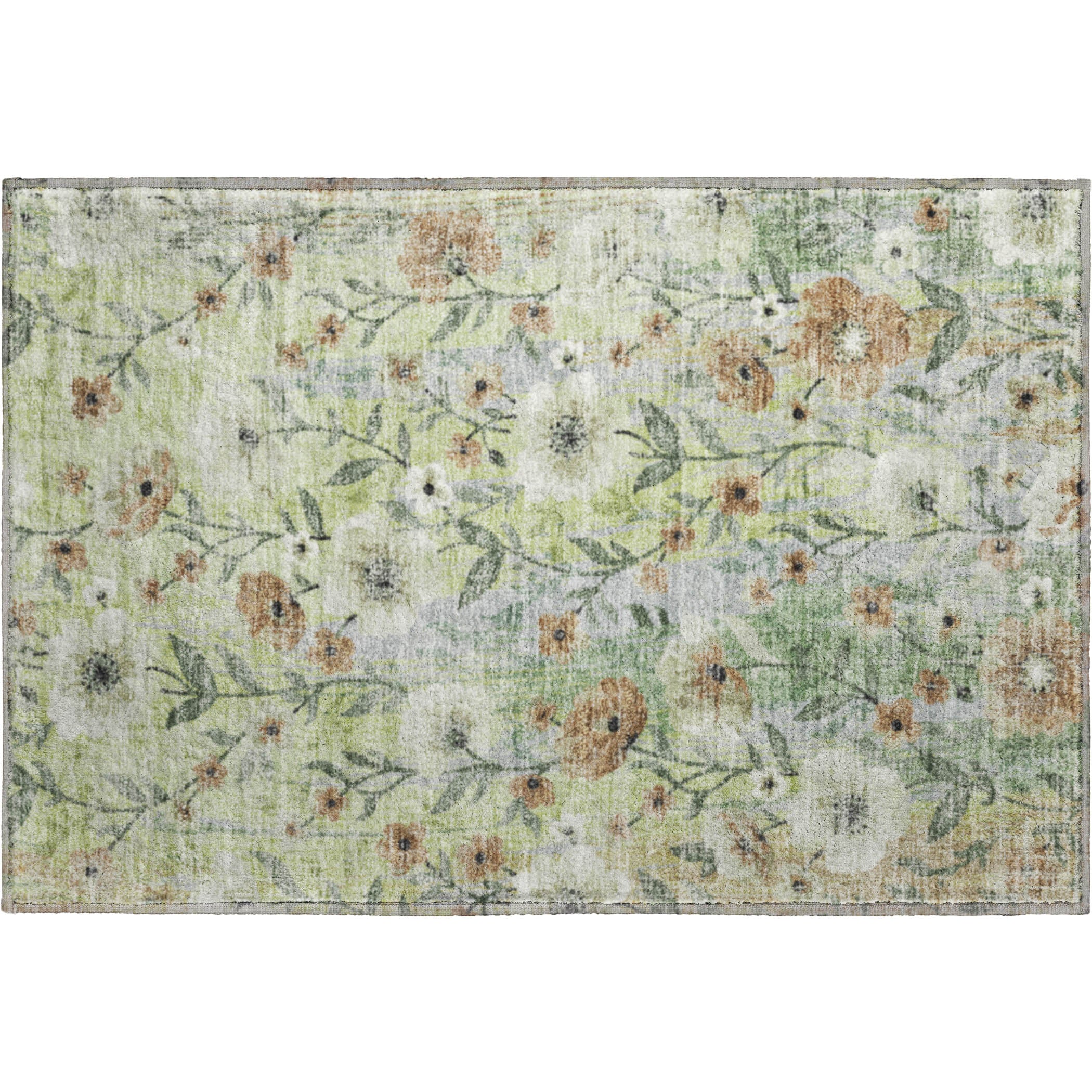 Florence Machine Washable Transitional Aloe Green Rug 1'8" x 2'6" #shape_Rectangle