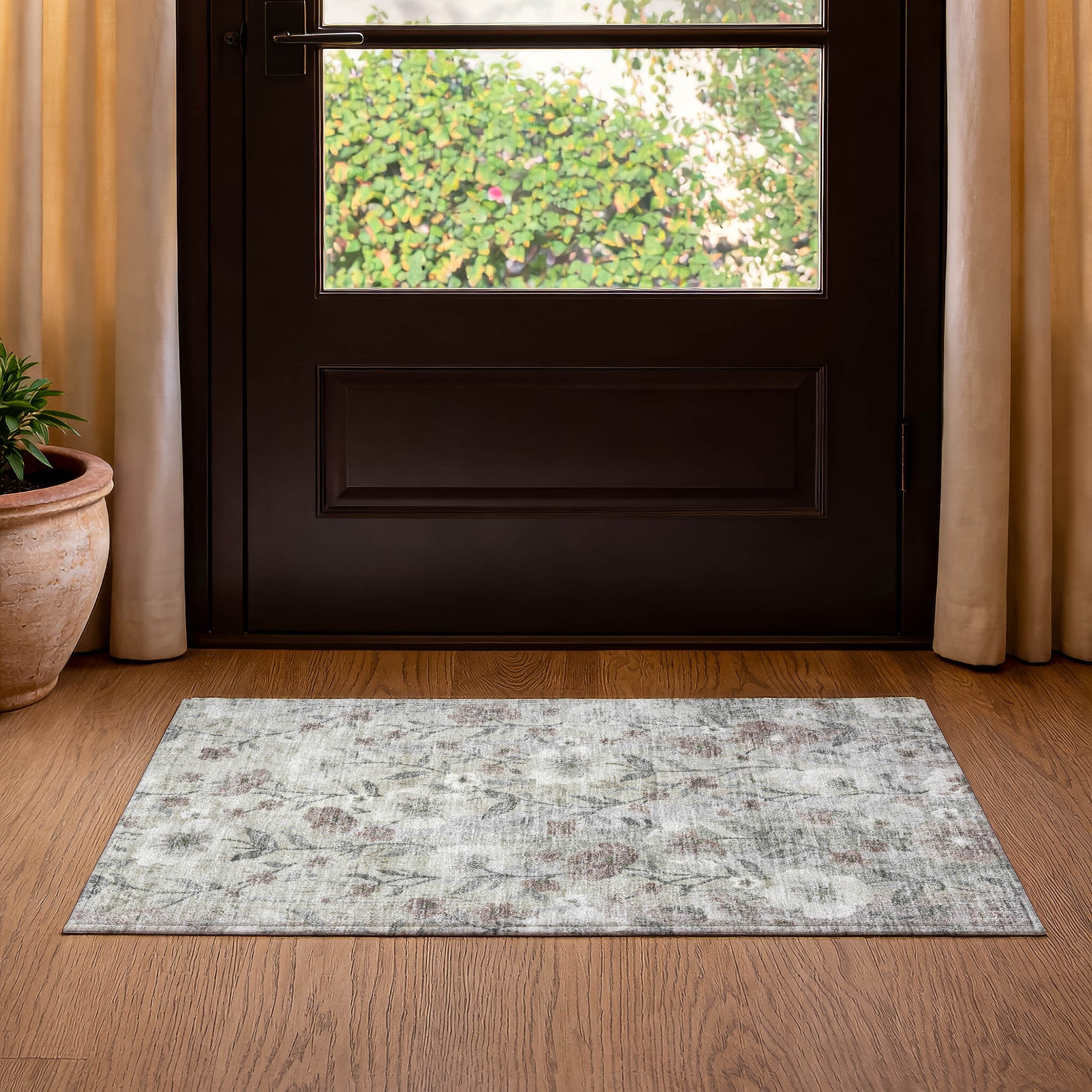 Florence Machine Washable Transitional Beige Brown Rug 1'8" x 2'6" #shape_Rectangle
