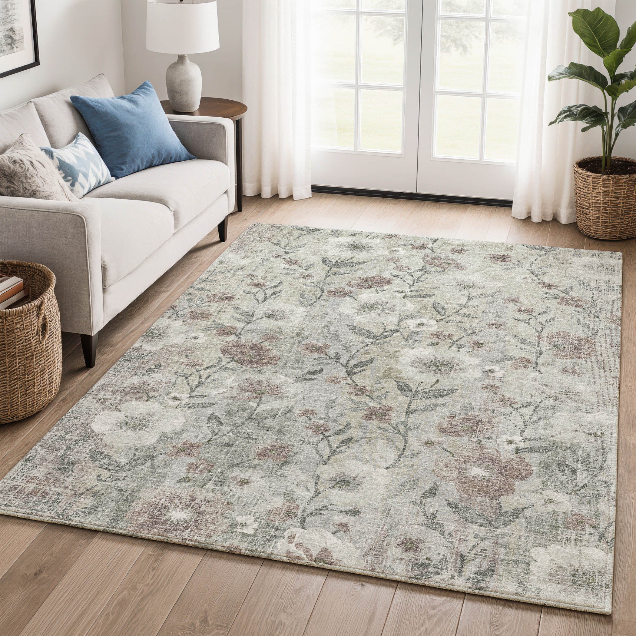 Florence Machine Washable Transitional Beige Brown Rug 3' x 5' #shape_Rectangle