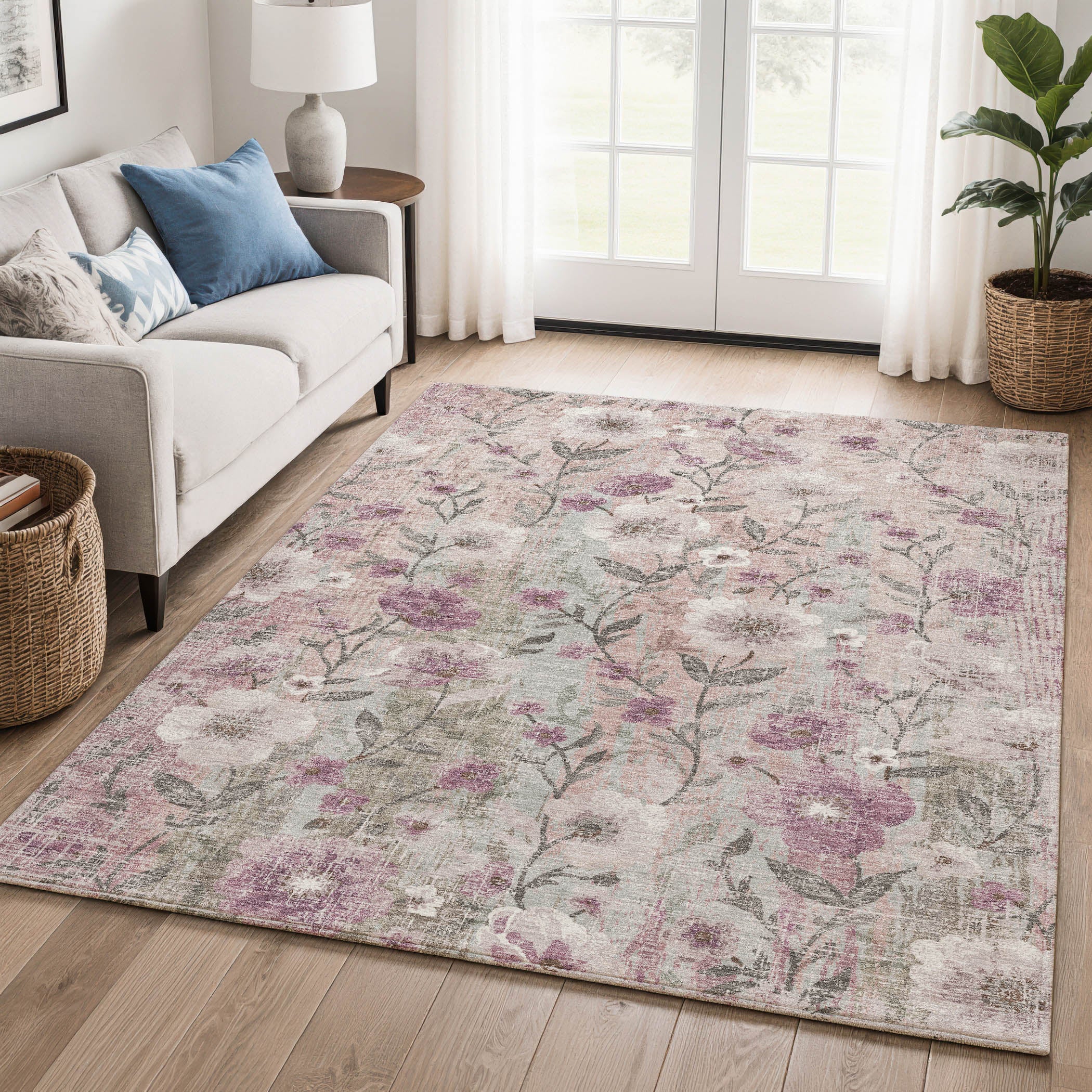 Florence Machine Washable Transitional Blush Pink Rug 3' x 5' #shape_Rectangle