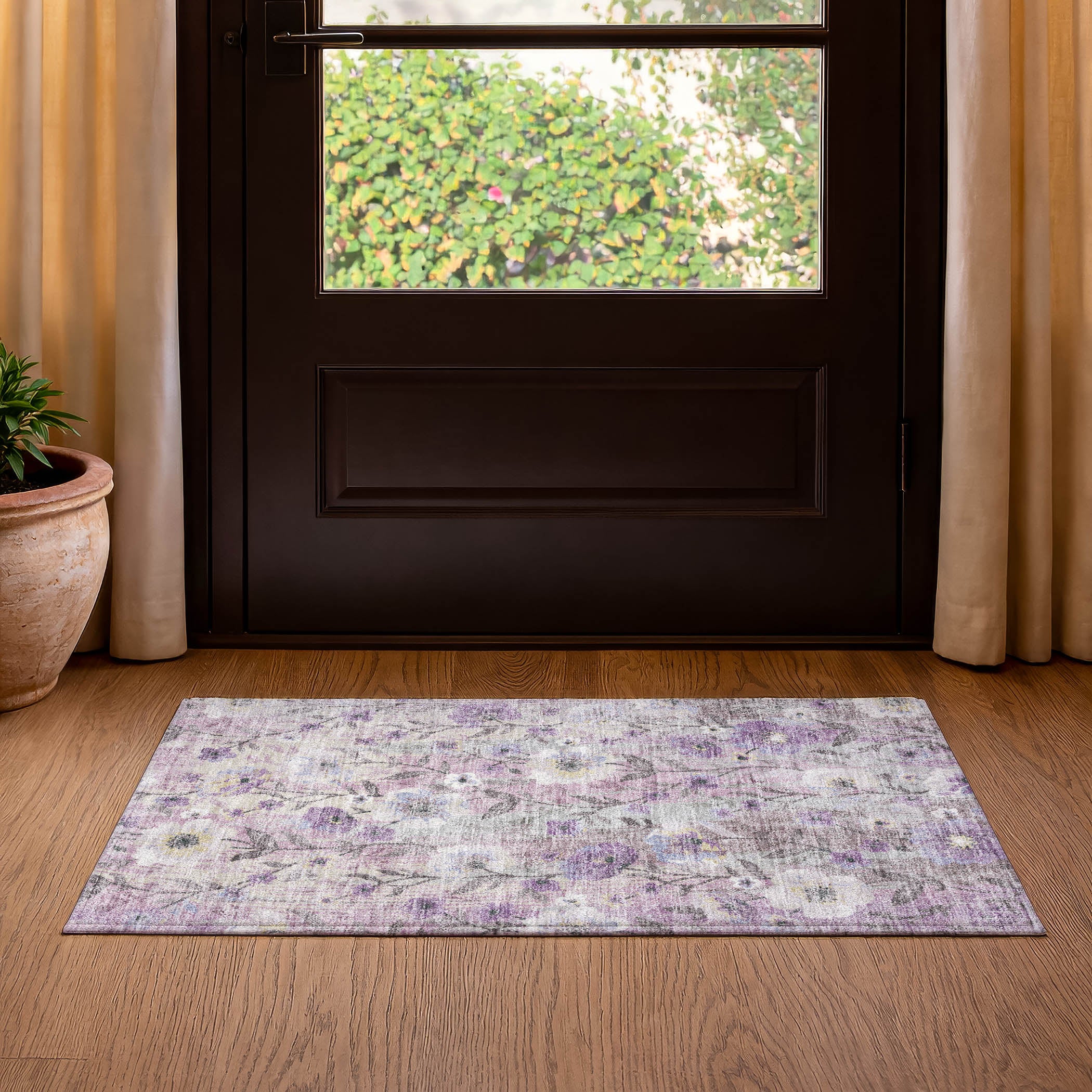 Florence Machine Washable Transitional Lilac Purple Rug 1'8" x 2'6" #shape_Rectangle