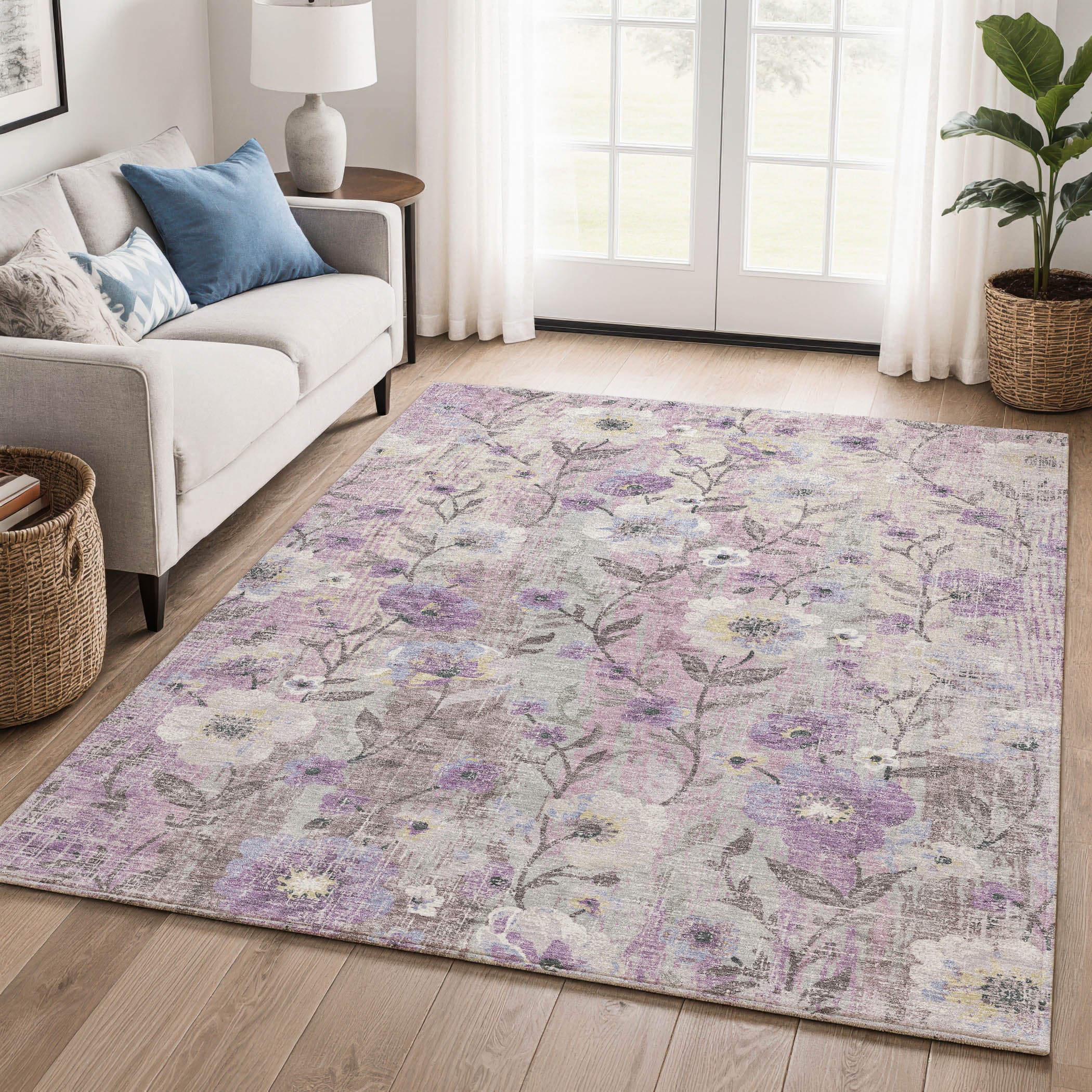 Florence Machine Washable Transitional Lilac Purple Rug 3' x 5' #shape_Rectangle