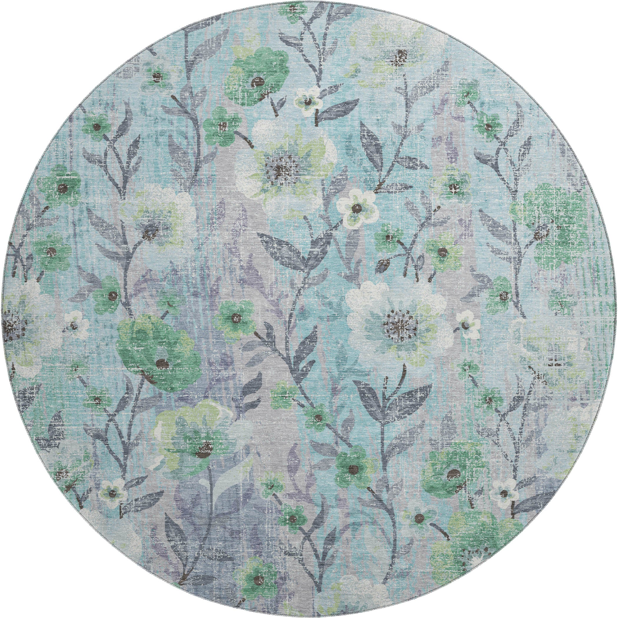 Florence Machine Washable Transitional Teal Rug 8' x 8' #shape_Round