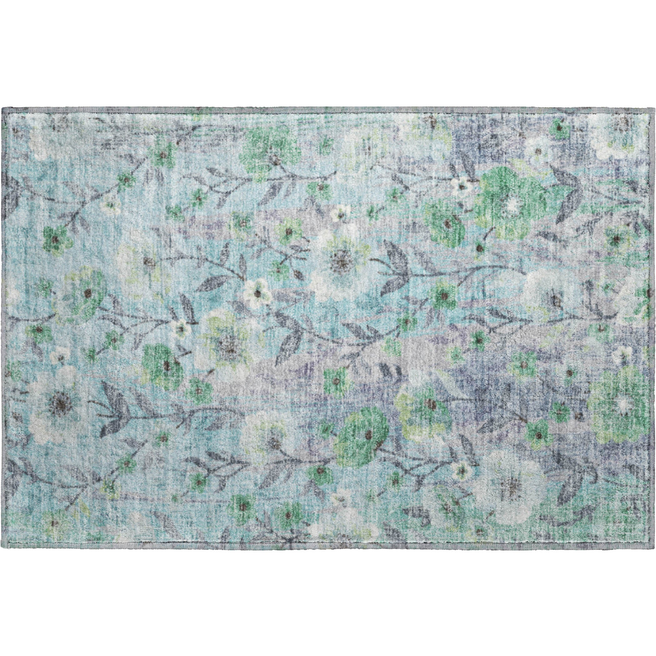 Florence Machine Washable Transitional Teal Rug 1'8" x 2'6" #shape_Rectangle