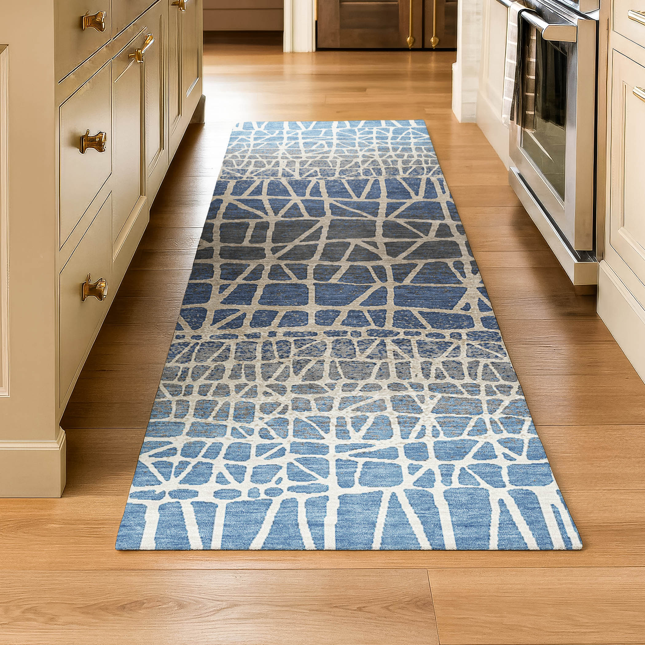 Mdina Machine Washable Transitional Blue Rug 2'3" x 7'6" #shape_Runner