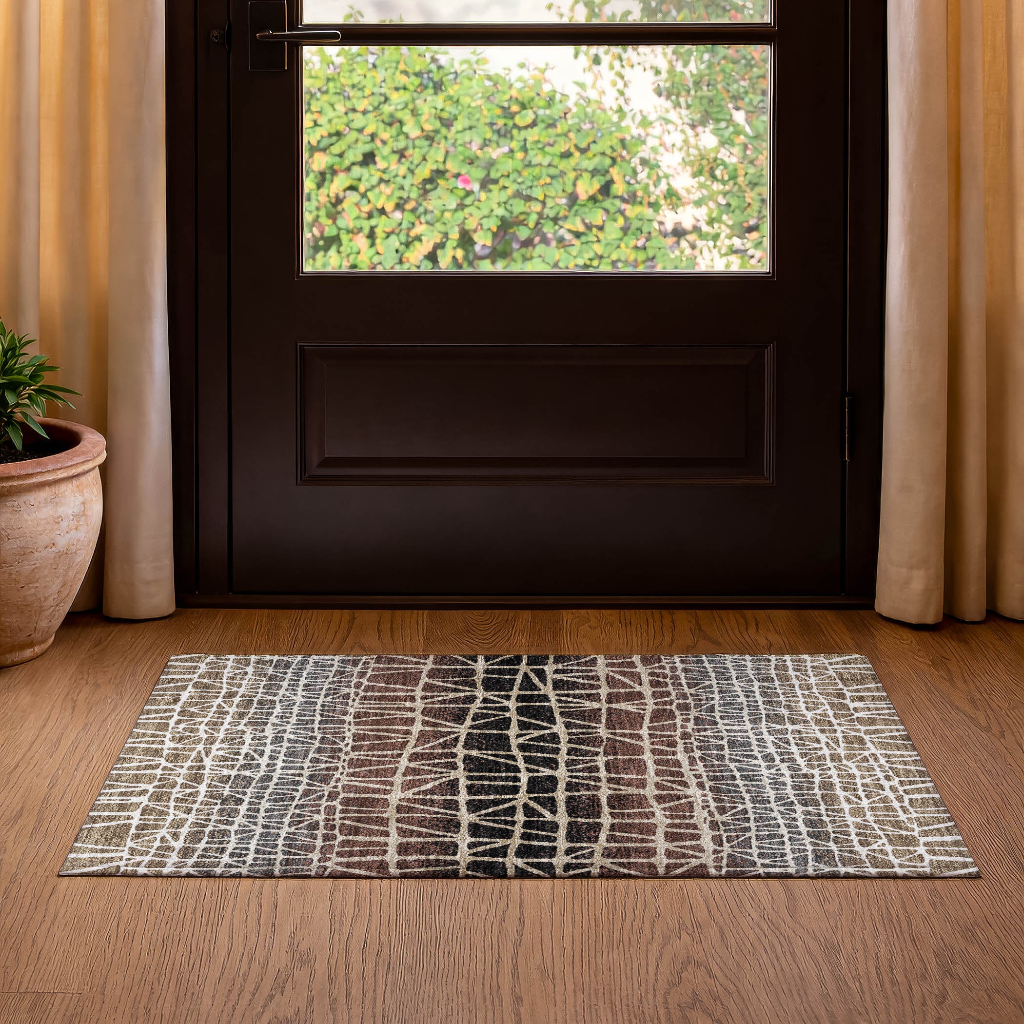 Mdina Machine Washable Transitional Brown Rug 1'8" x 2'6" #shape_Rectangle