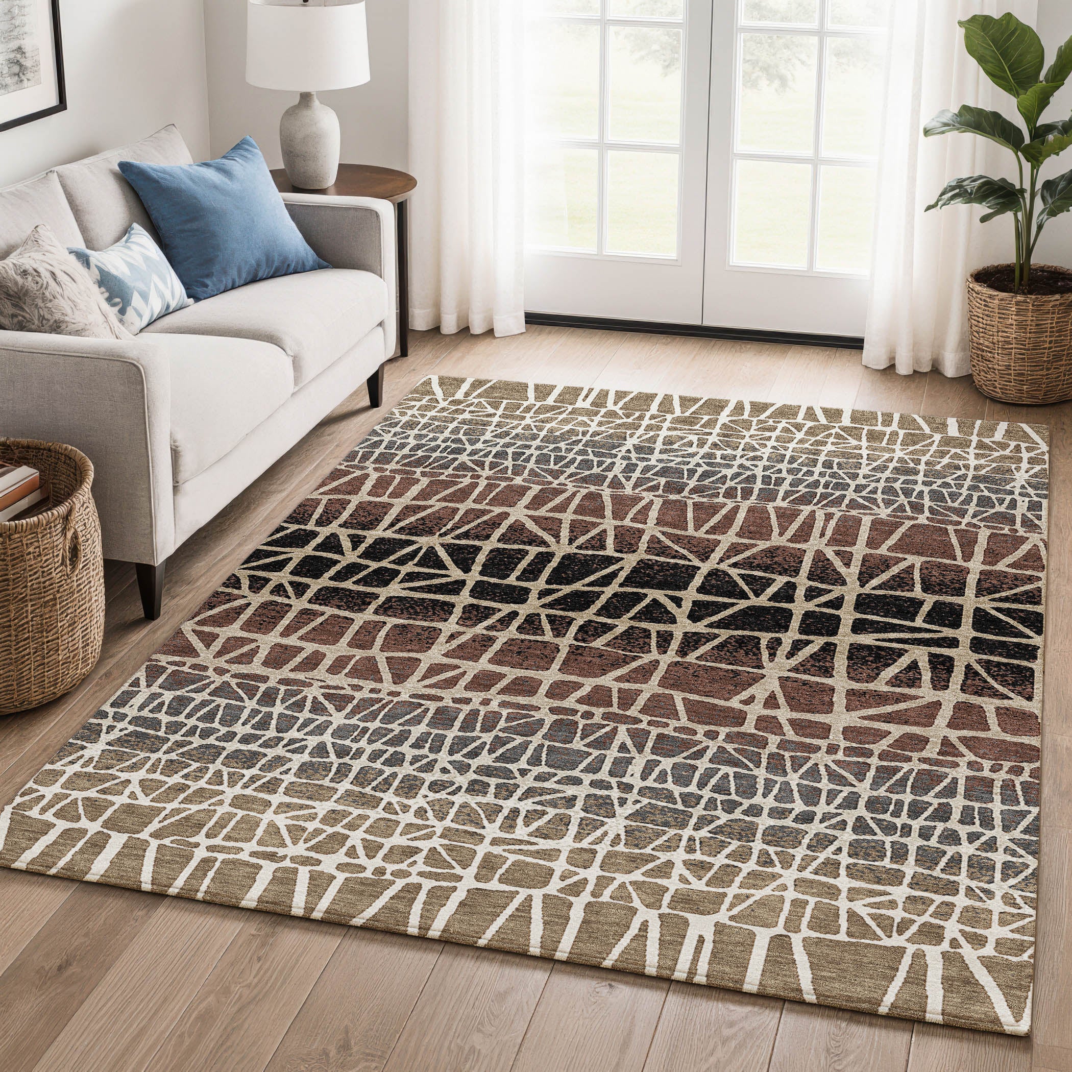 Mdina Machine Washable Transitional Brown Rug 3' x 5' #shape_Rectangle