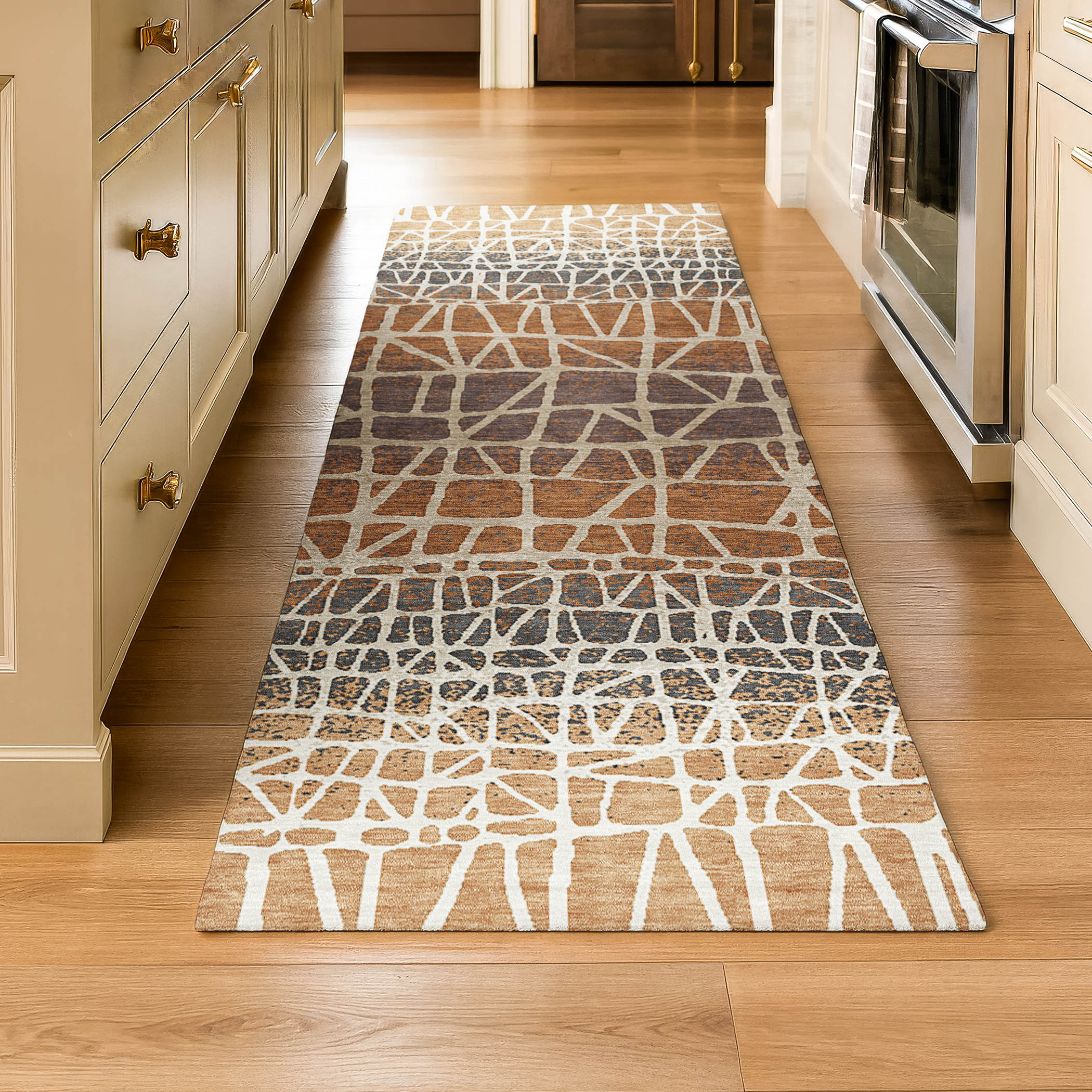 Mdina Machine Washable Transitional Copper Orange Rug 2'3" x 7'6" #shape_Runner