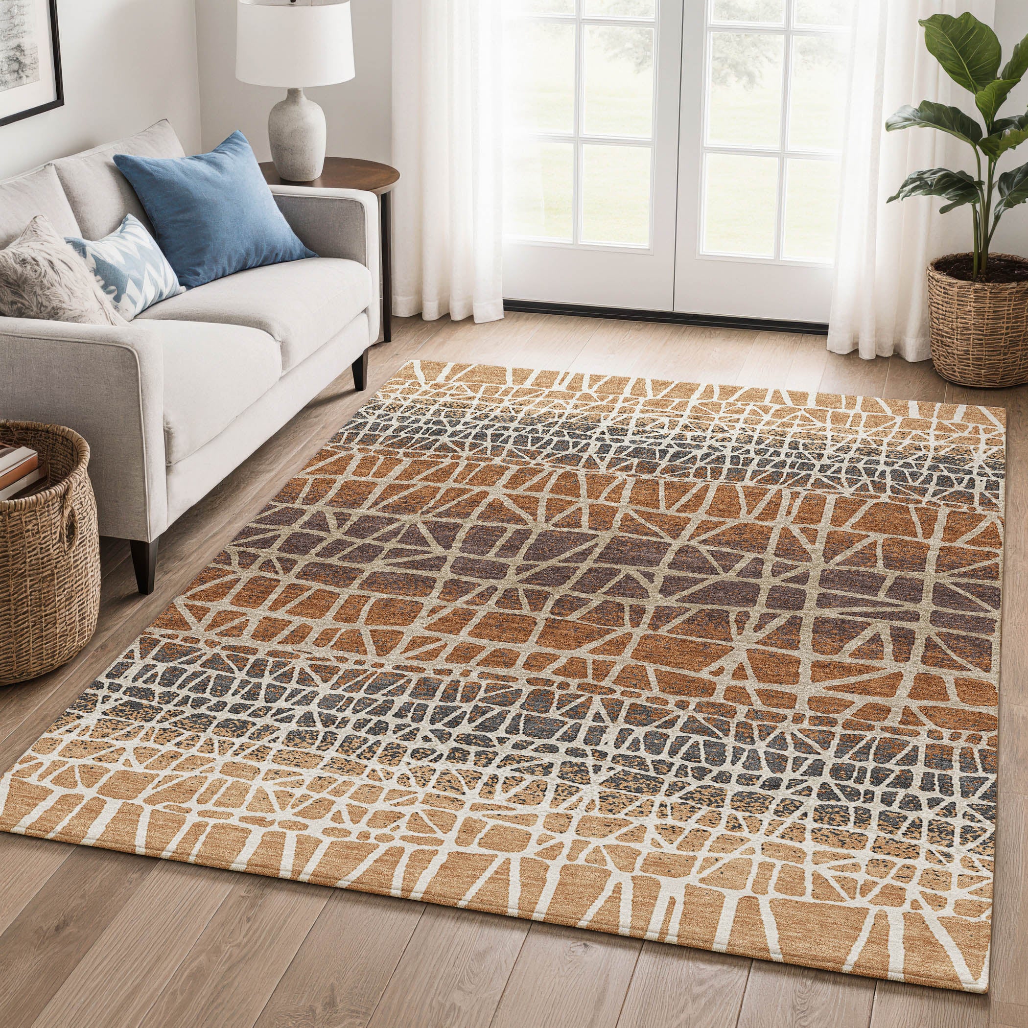 Mdina Machine Washable Transitional Copper Orange Rug 3' x 5' #shape_Rectangle