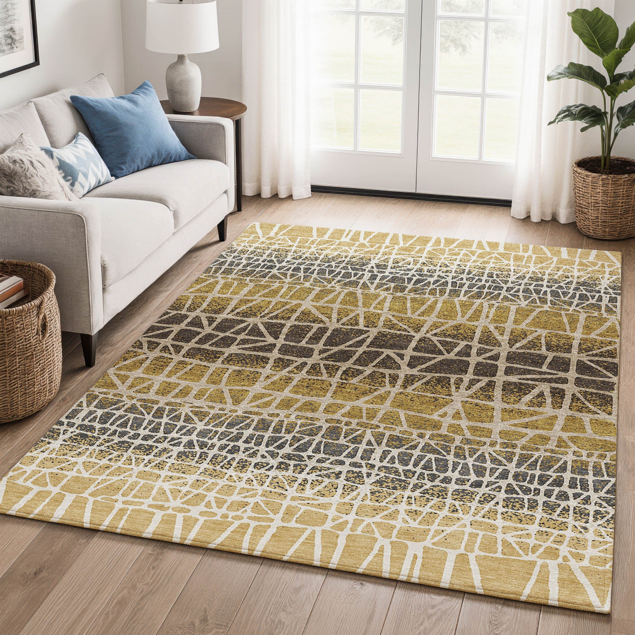 Mdina Machine Washable Transitional Gold Rug 3' x 5' #shape_Rectangle