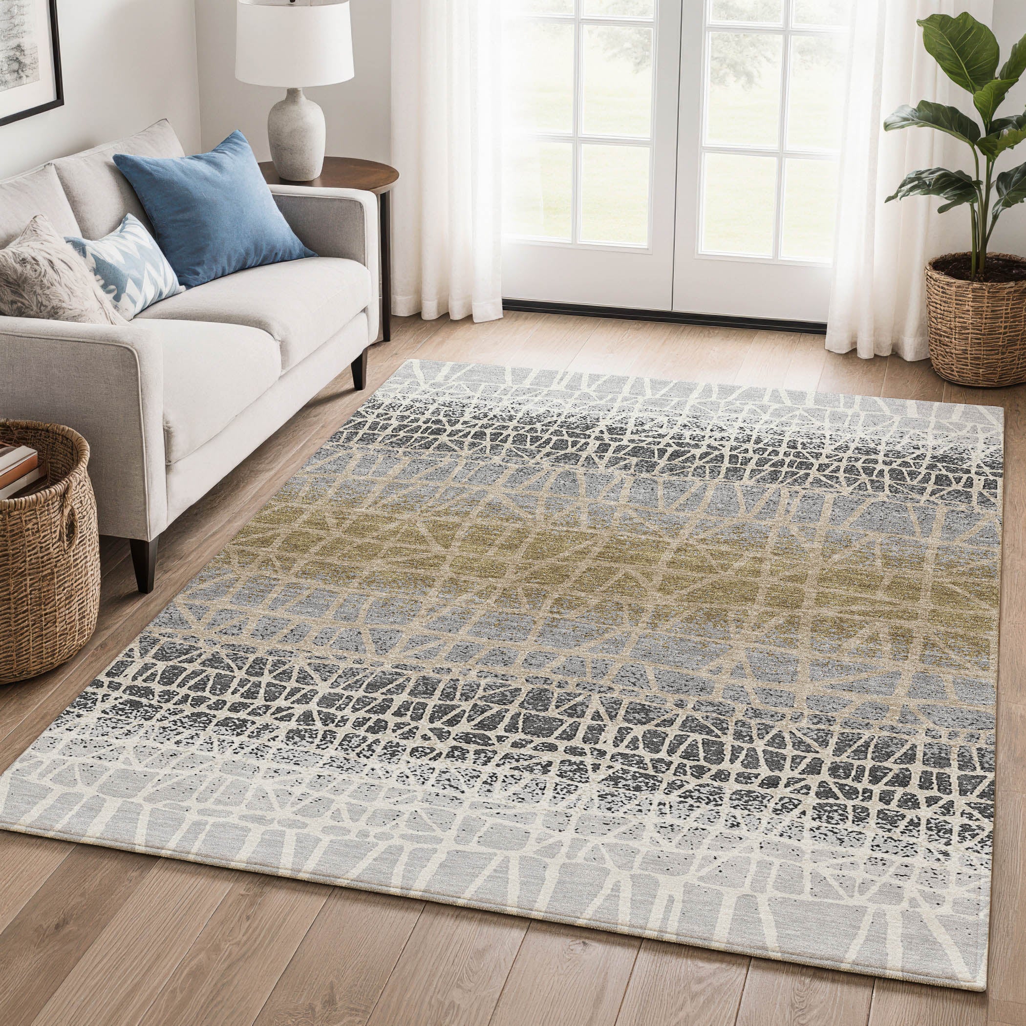 Mdina Machine Washable Transitional Gray Rug 3' x 5' #shape_Rectangle