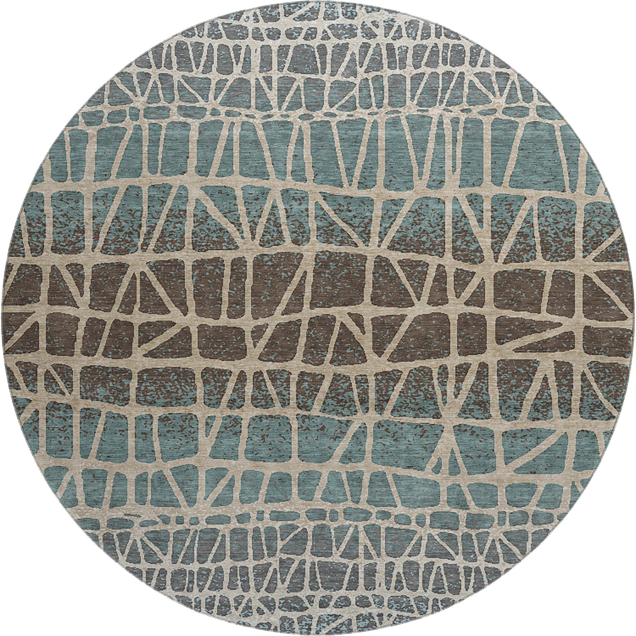 Mdina Machine Washable Transitional Teal Rug 8' x 8' #shape_Round