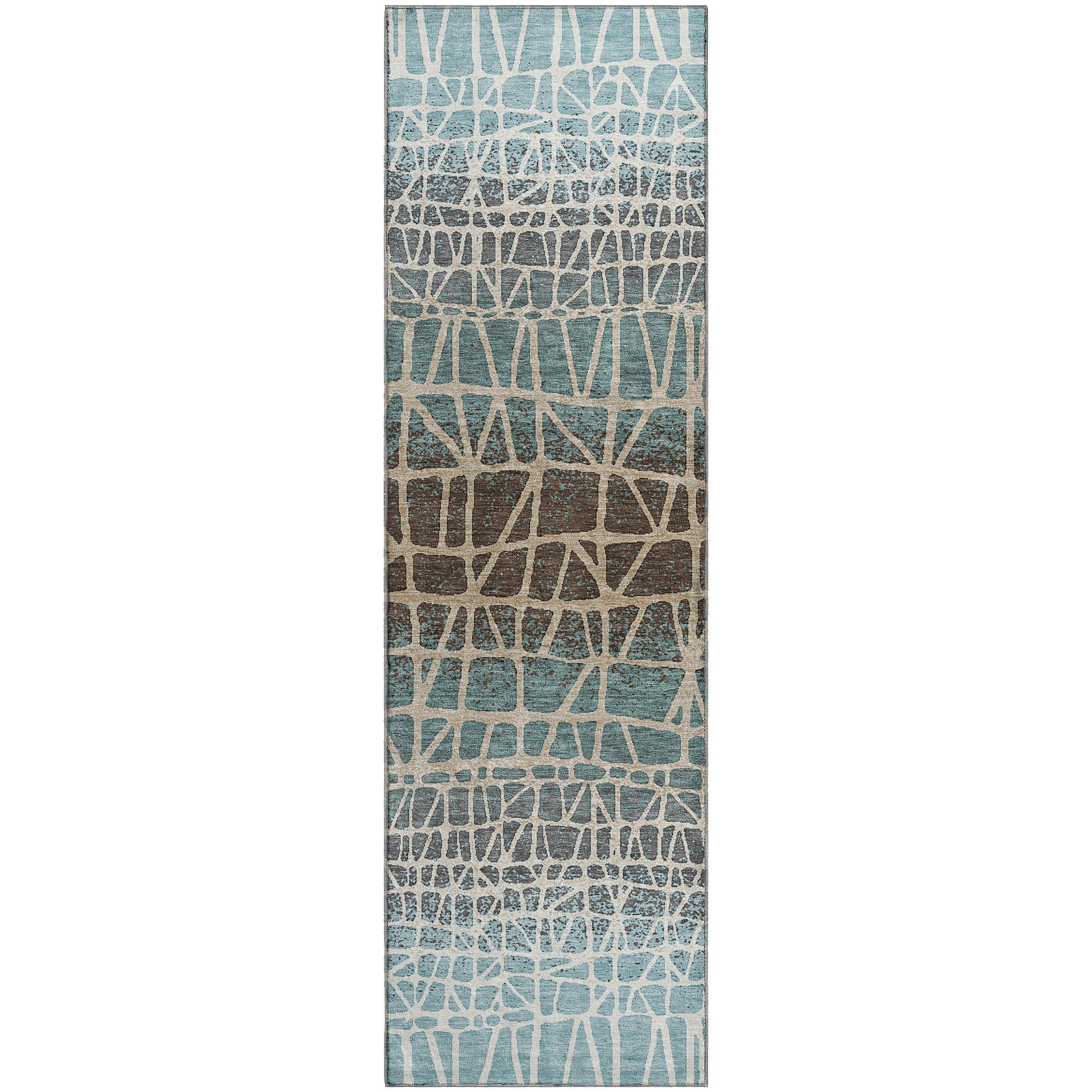 Mdina Machine Washable Transitional Teal Rug 2'3" x 7'6" #shape_Runner