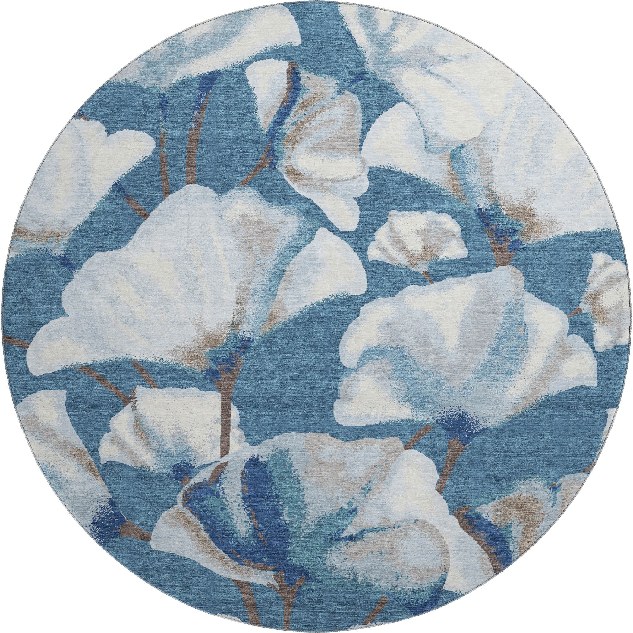 Mostar Machine Washable Transitional Blue Rug 8' x 8' #shape_Round