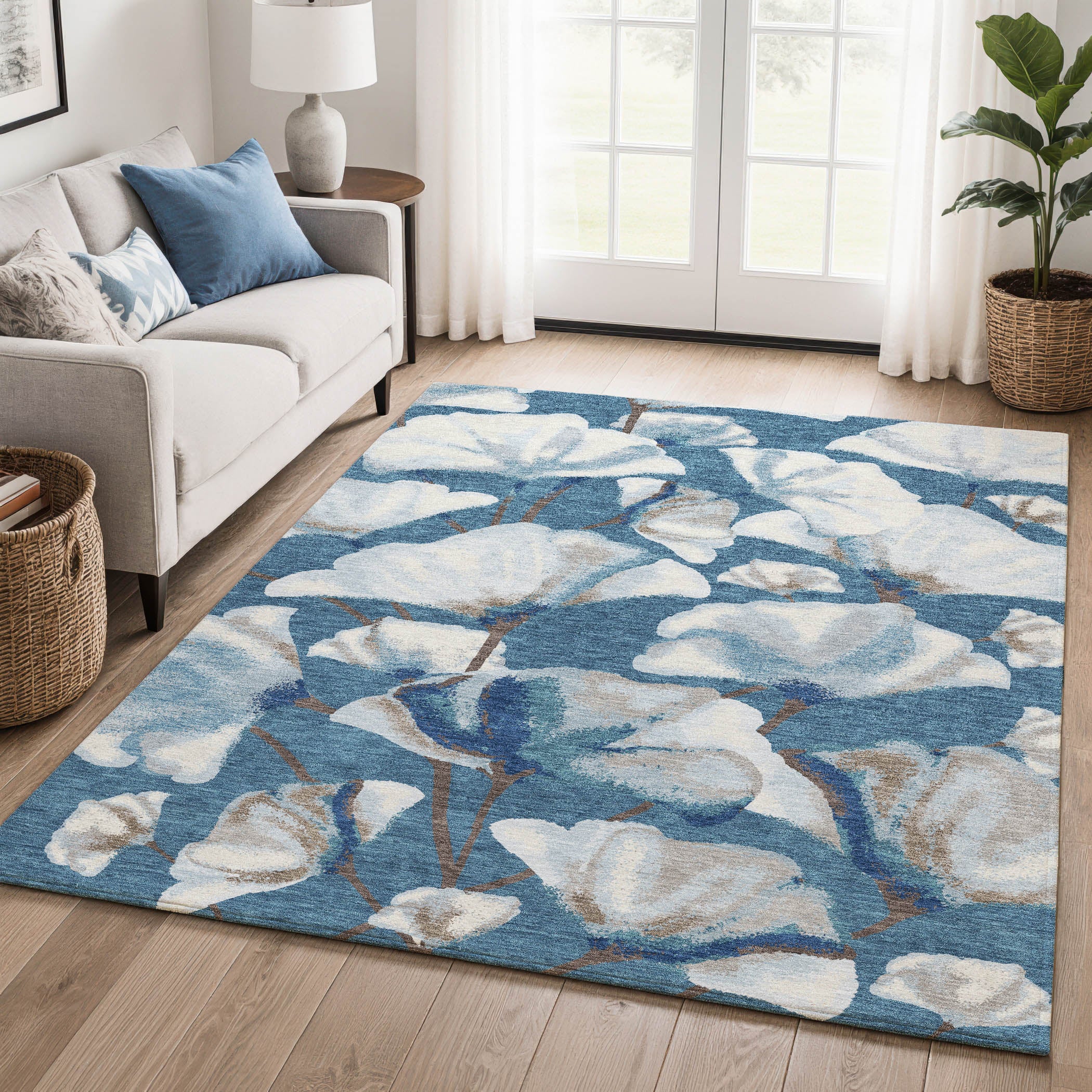 Mostar Machine Washable Transitional Blue Rug 3' x 5' #shape_Rectangle