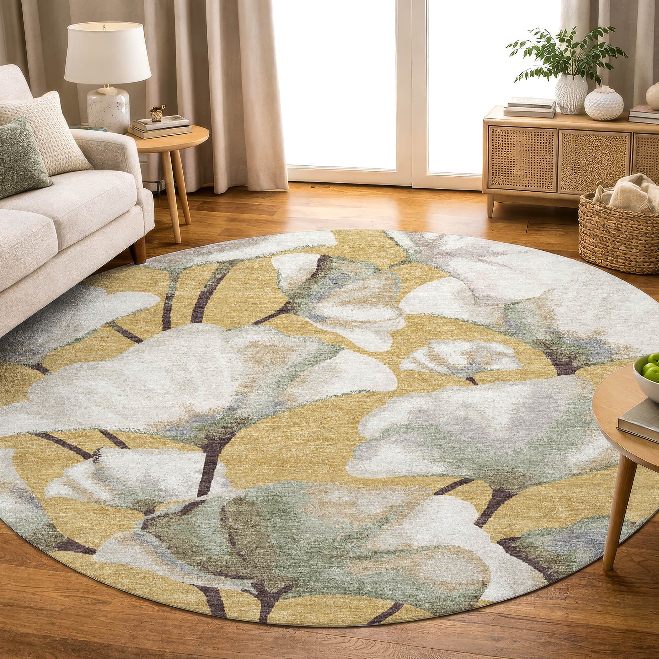 Mostar Machine Washable Transitional Gold Rug 8' x 8' #shape_Round