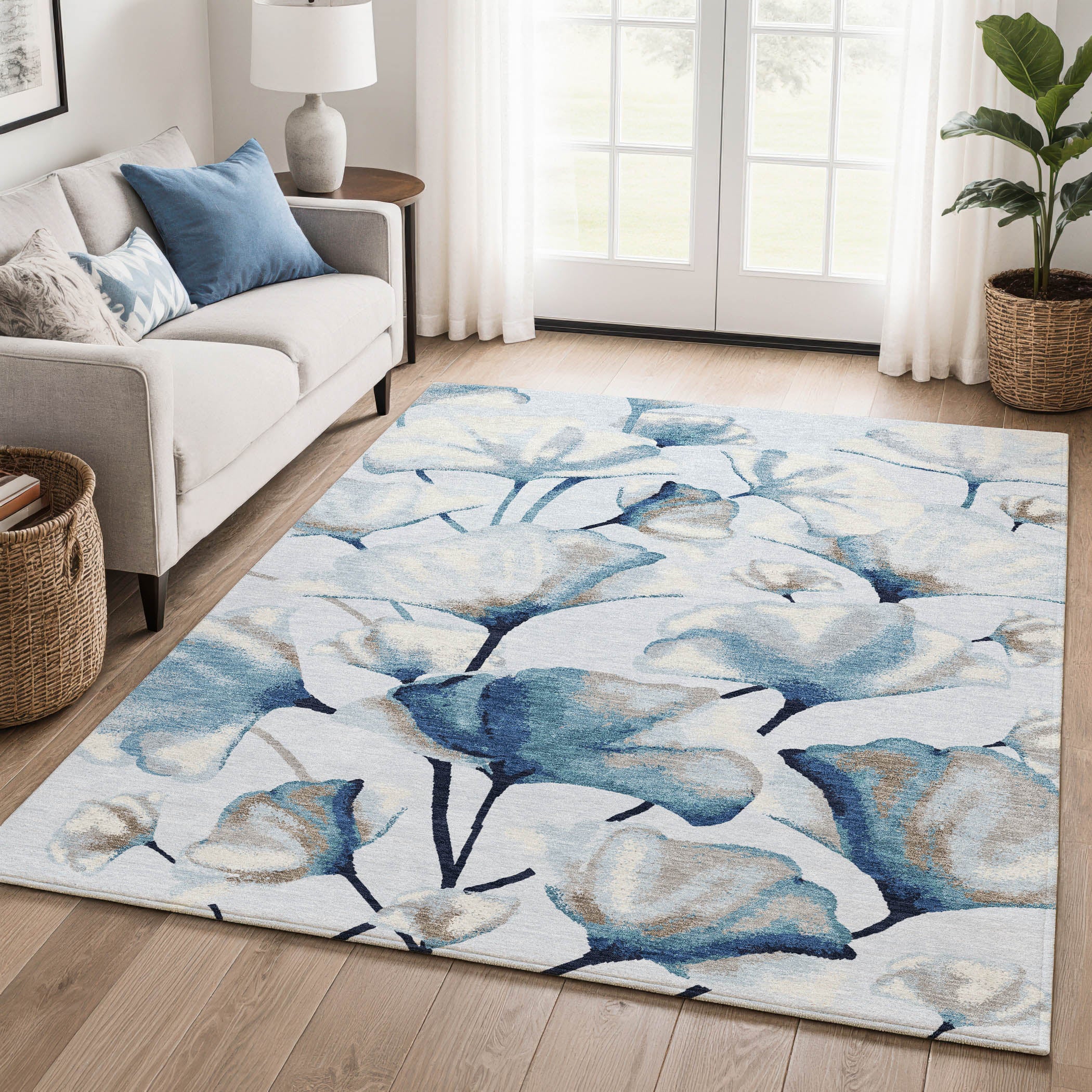 Mostar Machine Washable Transitional Sky Blue Rug 3' x 5' #shape_Rectangle
