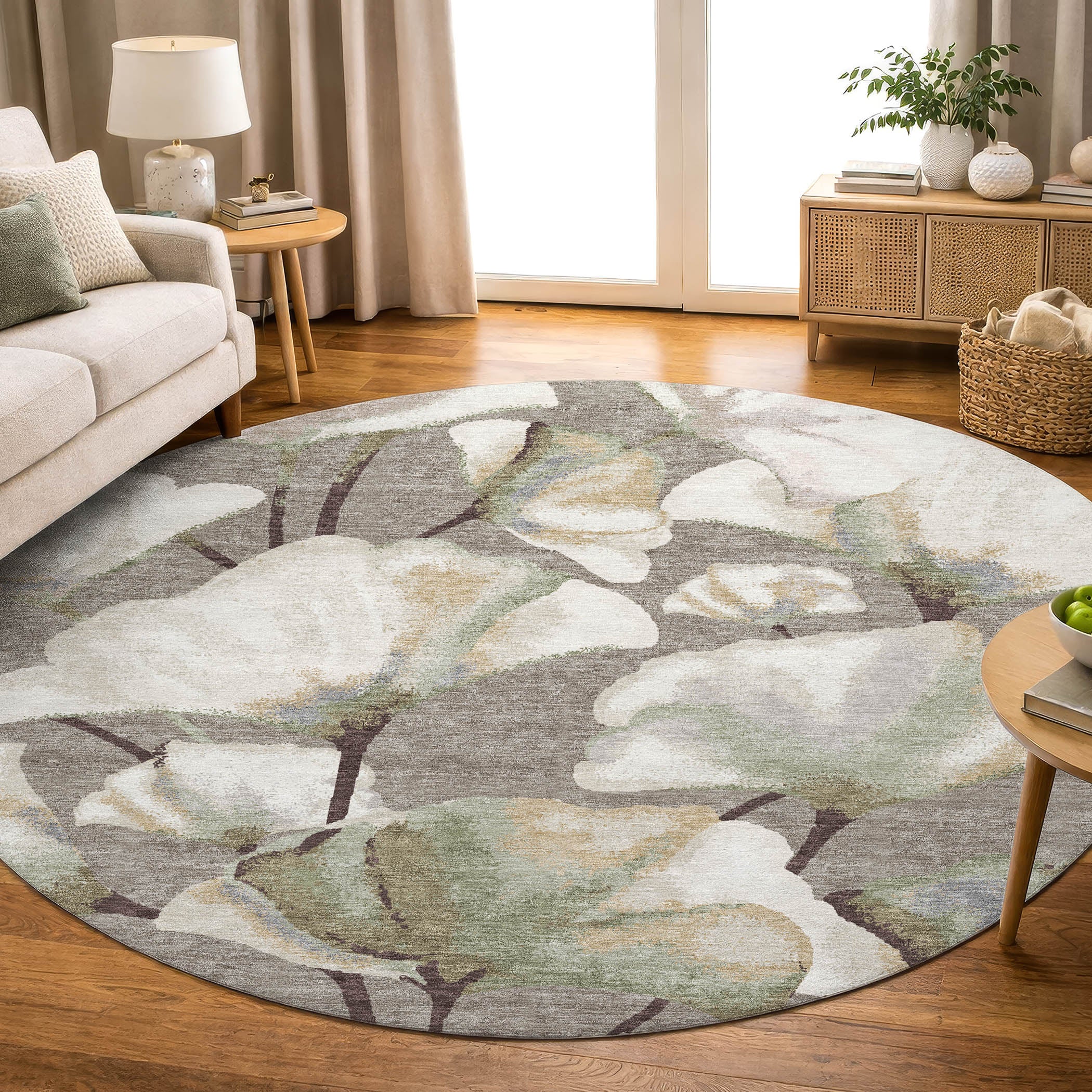Mostar Machine Washable Transitional Taupe Brown Rug 8' x 8' #shape_Round