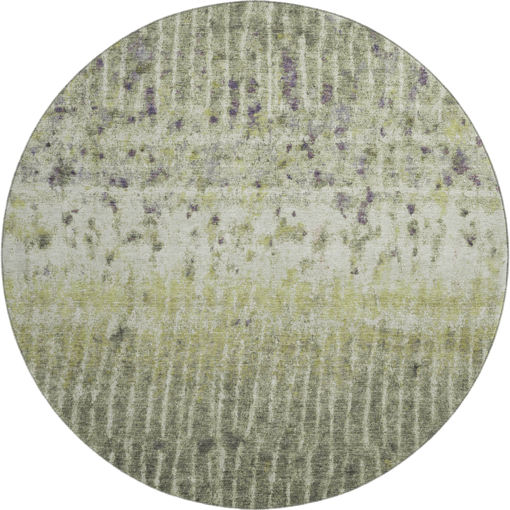 Antigua Machine Washable Transitional Olive Green Rug 8' x 8' #shape_Round