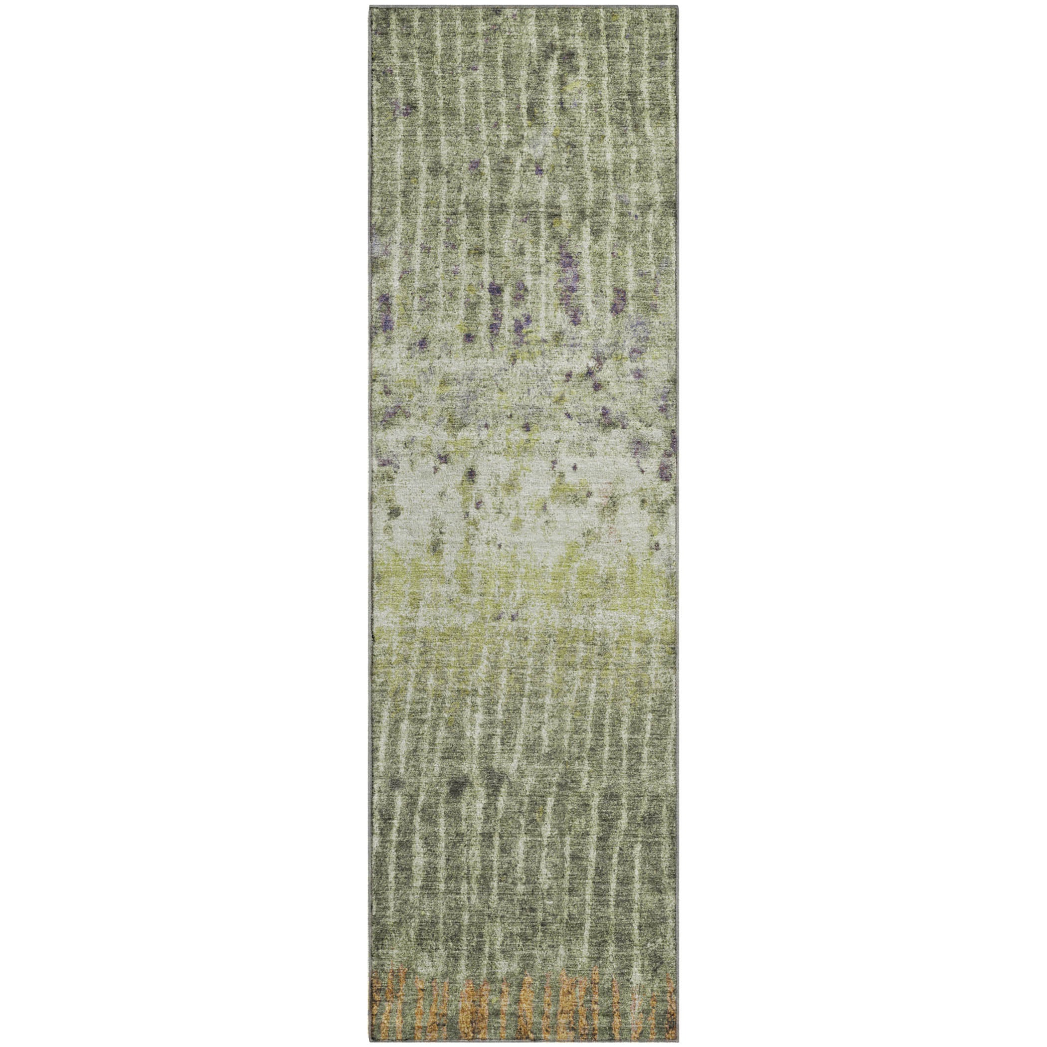 Antigua Machine Washable Transitional Olive Green Rug 2'3" x 7'6" #shape_Runner
