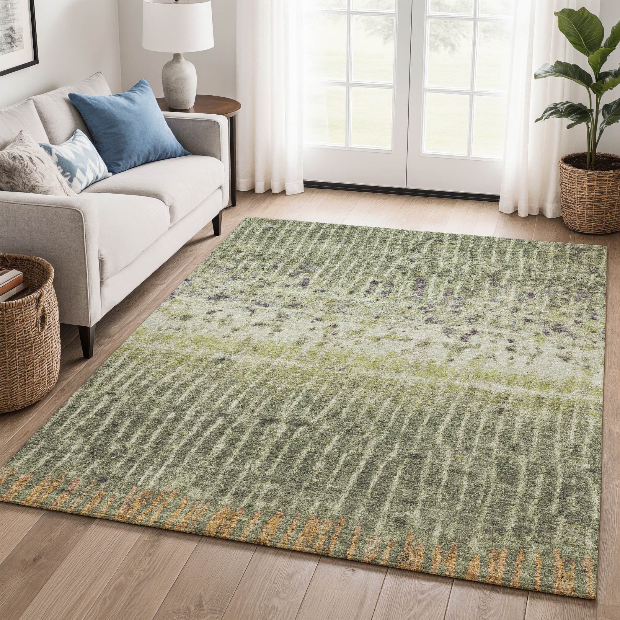 Antigua Machine Washable Transitional Olive Green Rug 3' x 5' #shape_Rectangle